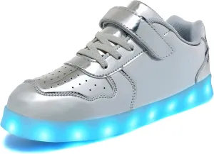 Wooowyet Kids LED Sneakers for Boys Hook&Loop Low Light Up Shoes LED Girls USB Recharging