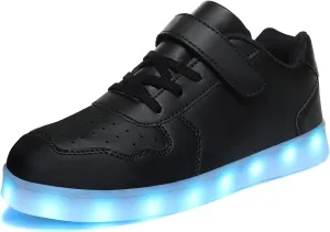 Wooowyet Kids LED Sneakers for Boys Hook&Loop Low Light Up Shoes LED Girls USB Recharging
