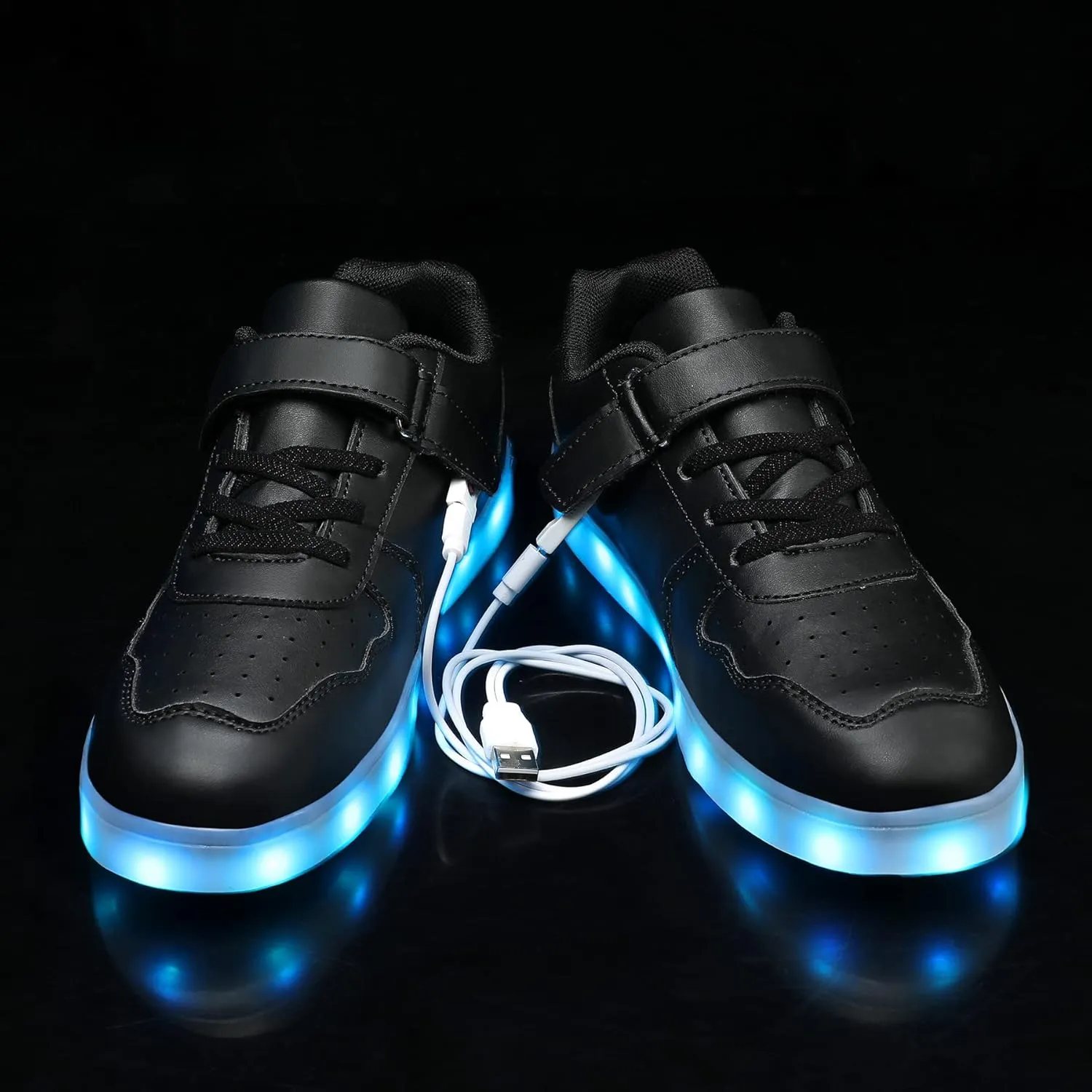 Wooowyet Kids LED Sneakers for Boys Hook&Loop Low Light Up Shoes LED Girls USB Recharging