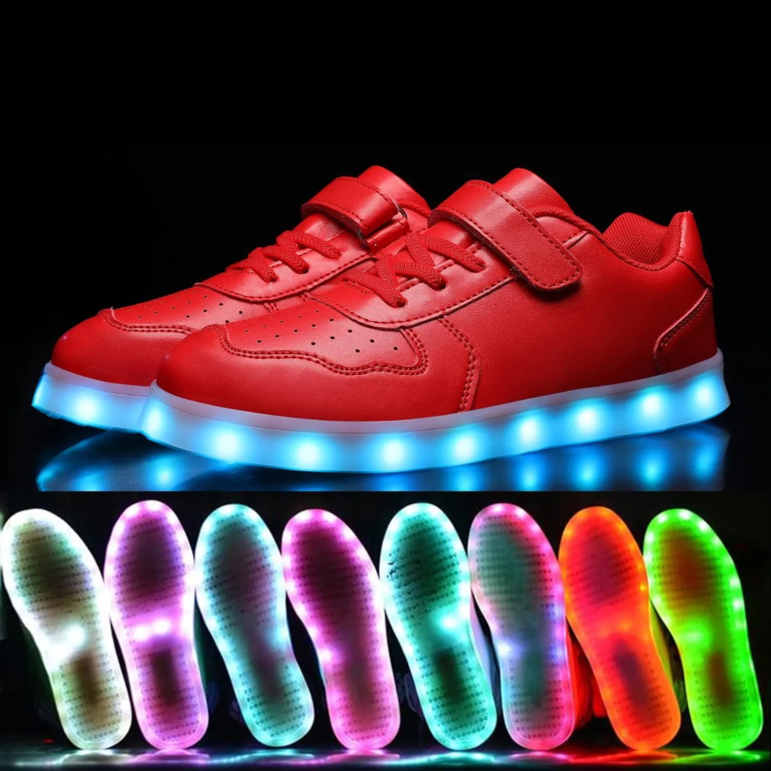 Wooowyet Kids LED Sneakers for Boys Hook&Loop Low Light Up Shoes LED Girls USB Recharging