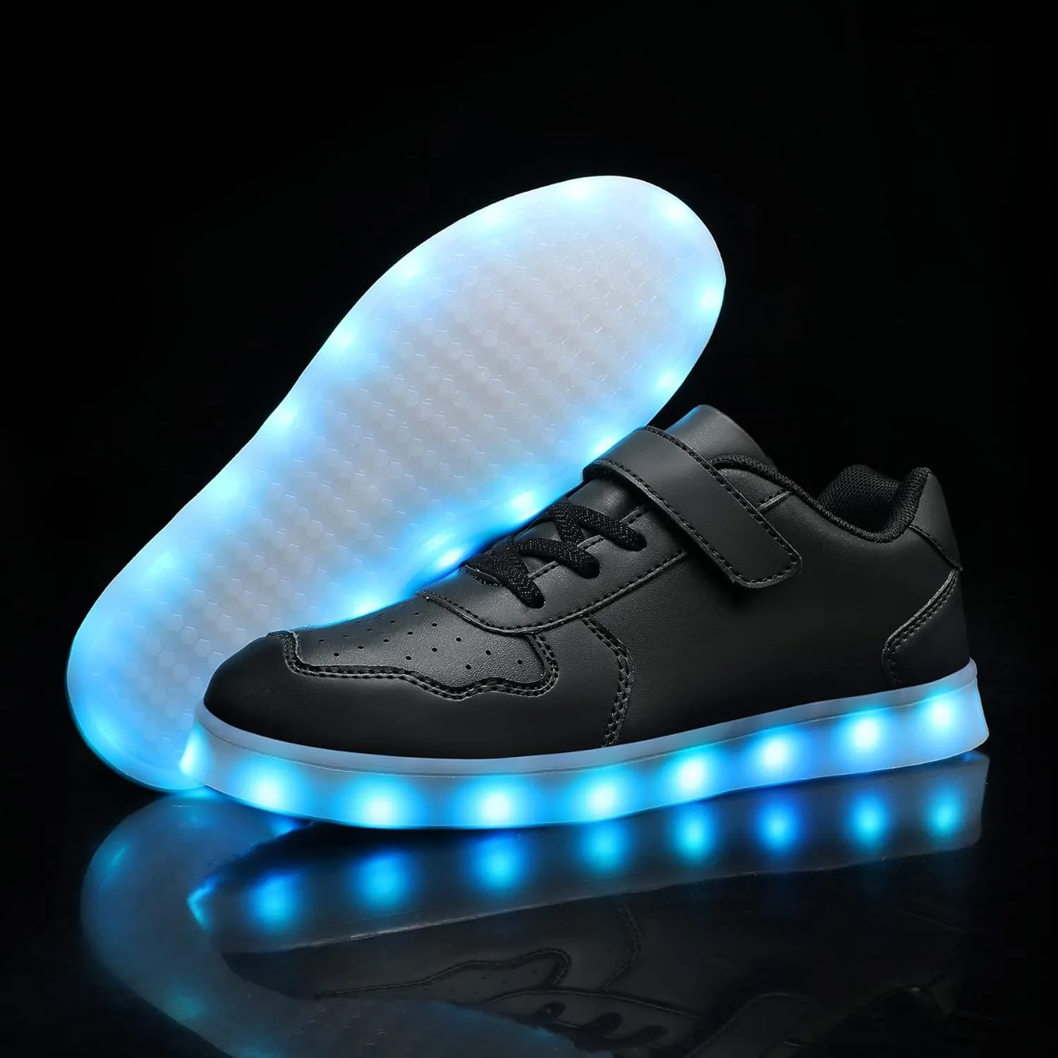 Wooowyet Kids LED Sneakers for Boys Hook&Loop Low Light Up Shoes LED Girls USB Recharging