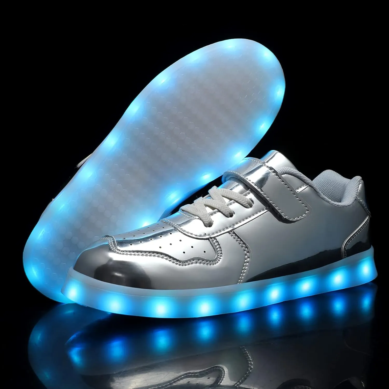 Wooowyet Kids LED Sneakers for Boys Hook&Loop Low Light Up Shoes LED Girls USB Recharging