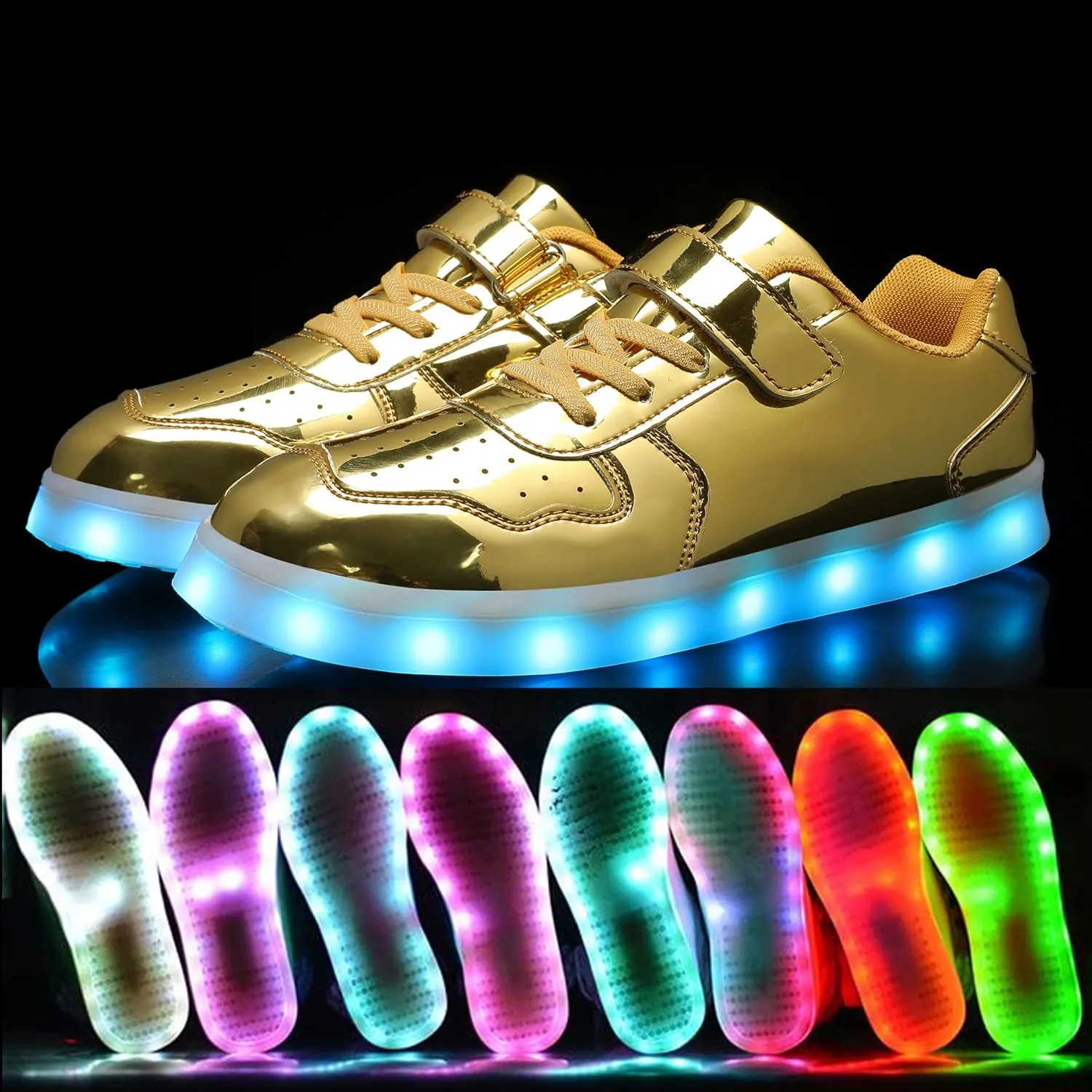 Wooowyet Kids LED Sneakers for Boys Hook&Loop Low Light Up Shoes LED Girls USB Recharging