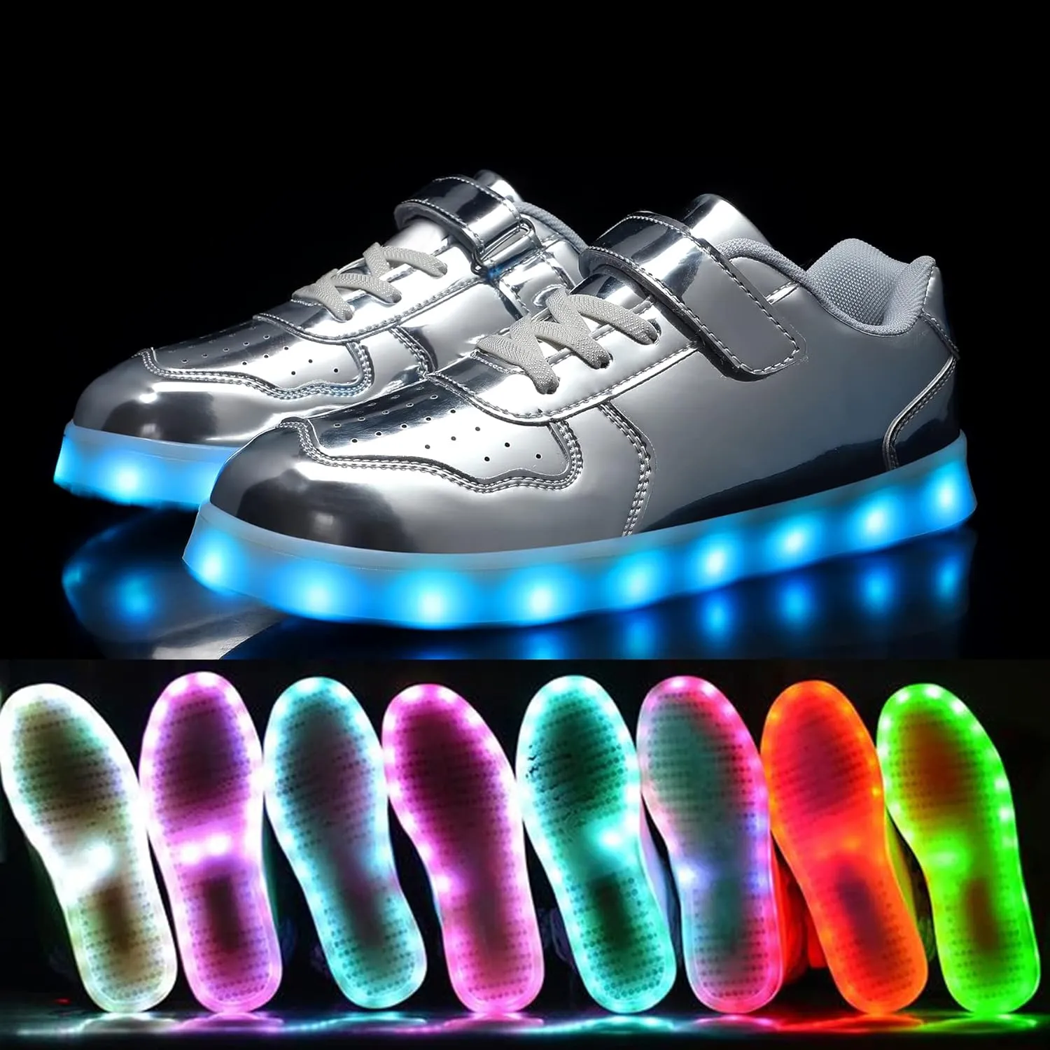 Wooowyet Kids LED Sneakers for Boys Hook&Loop Low Light Up Shoes LED Girls USB Recharging