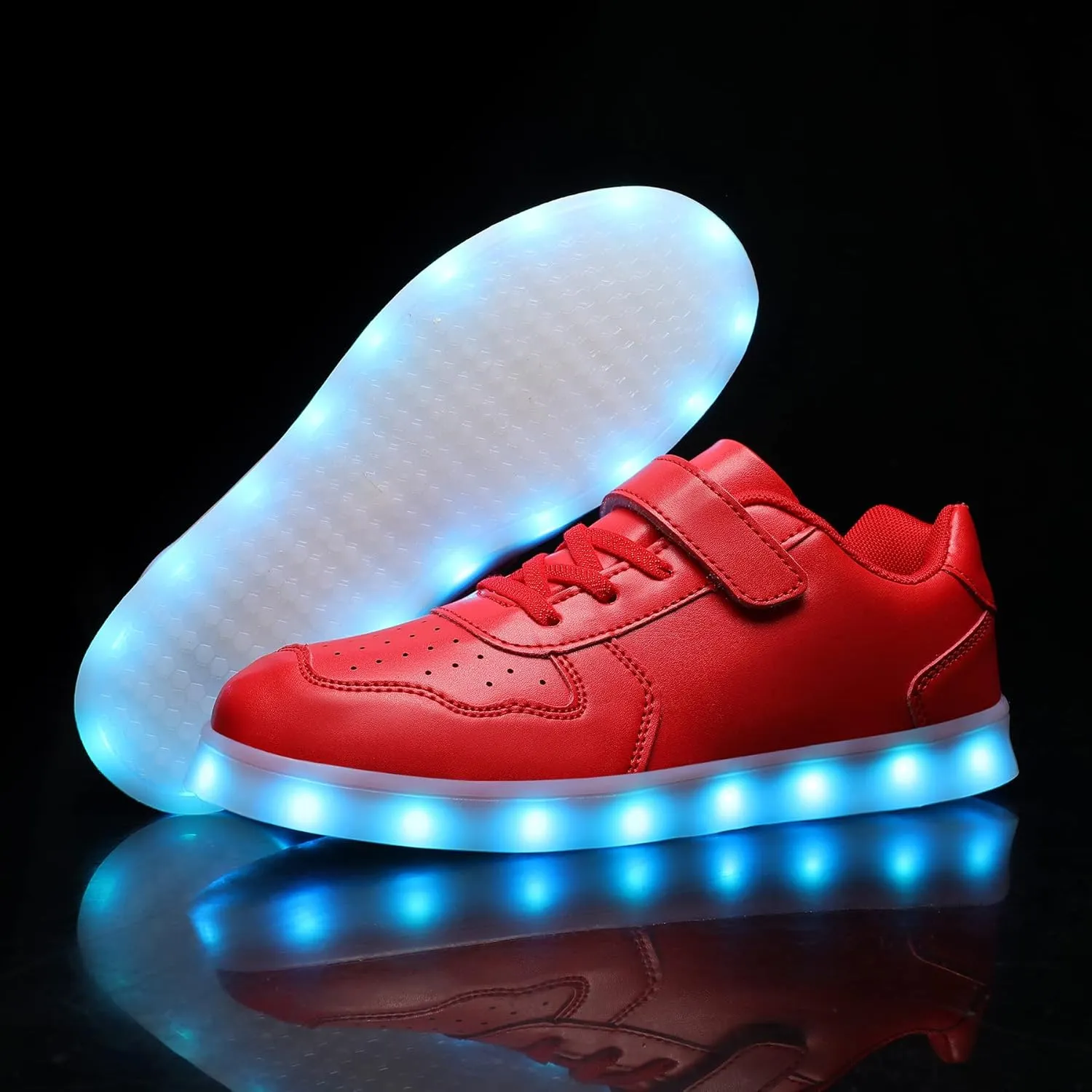 Wooowyet Kids LED Sneakers for Boys Hook&Loop Low Light Up Shoes LED Girls USB Recharging