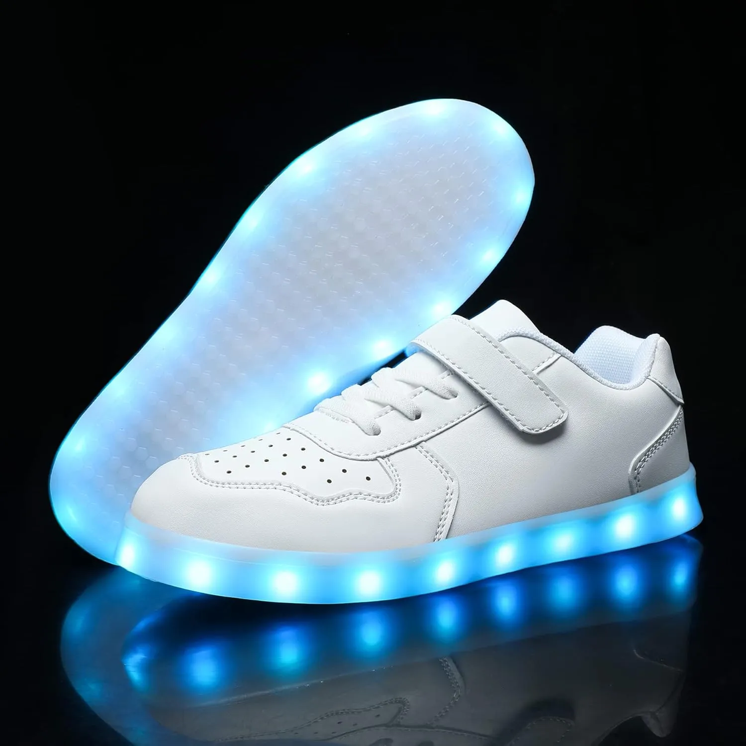 Wooowyet Kids LED Sneakers for Boys Hook&Loop Low Light Up Shoes LED Girls USB Recharging