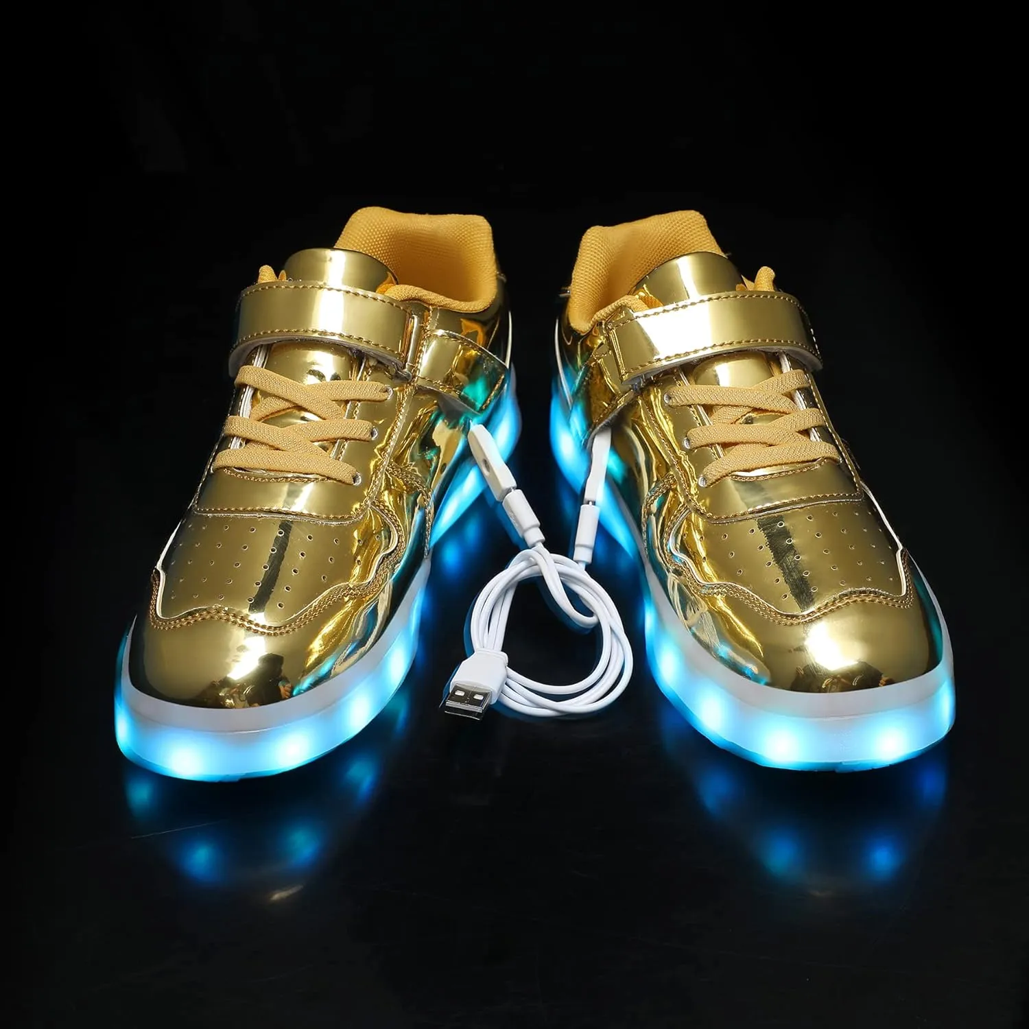 Wooowyet Kids LED Sneakers for Boys Hook&Loop Low Light Up Shoes LED Girls USB Recharging