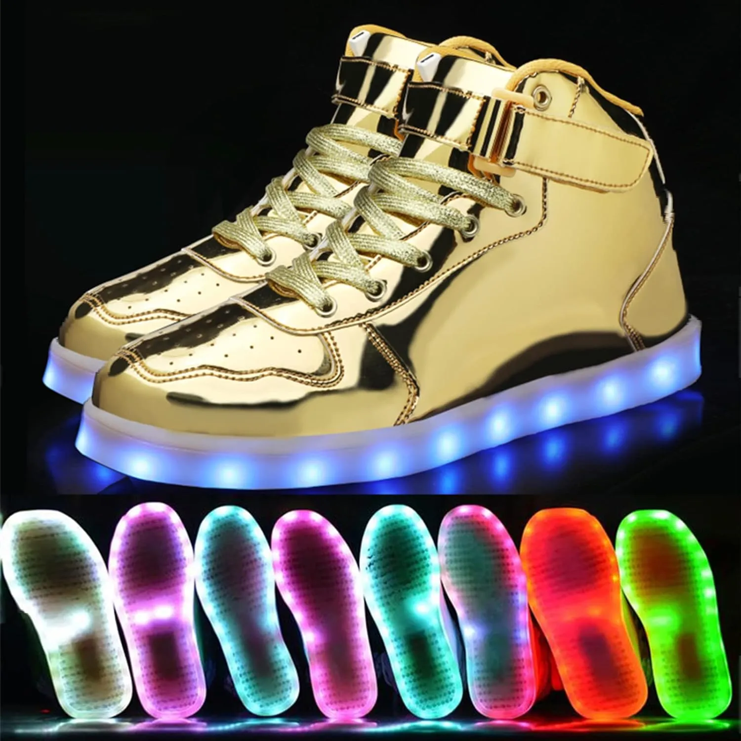 Wooowyet Kids LED Sneakers for Boys Hook&Loop Low Light Up Shoes LED Girls USB Recharging