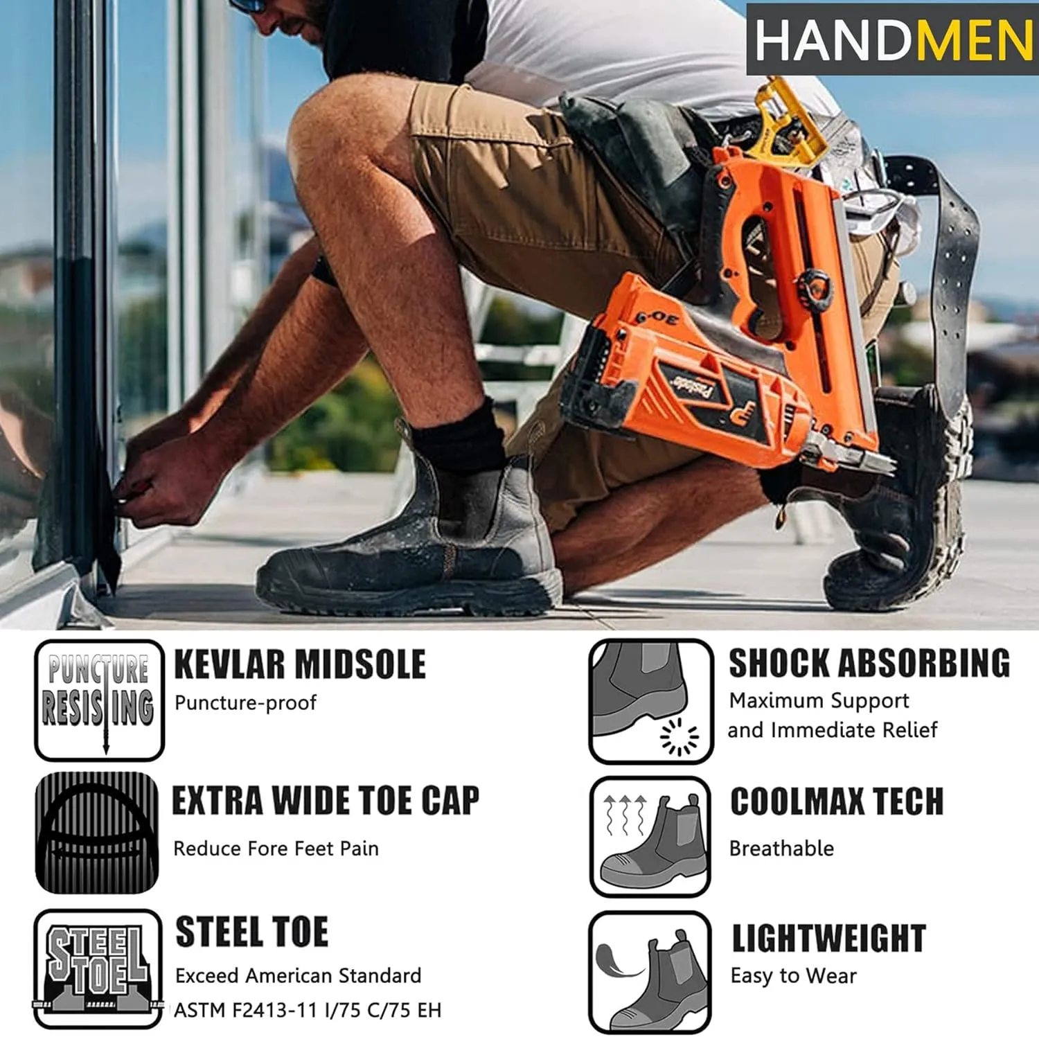Work Boots for Men, Composite/Soft Toe Waterproof Working Boots, Slip Resistant Anti-Static Slip-on Safety Working Shoes 8 9 10 11 12 13