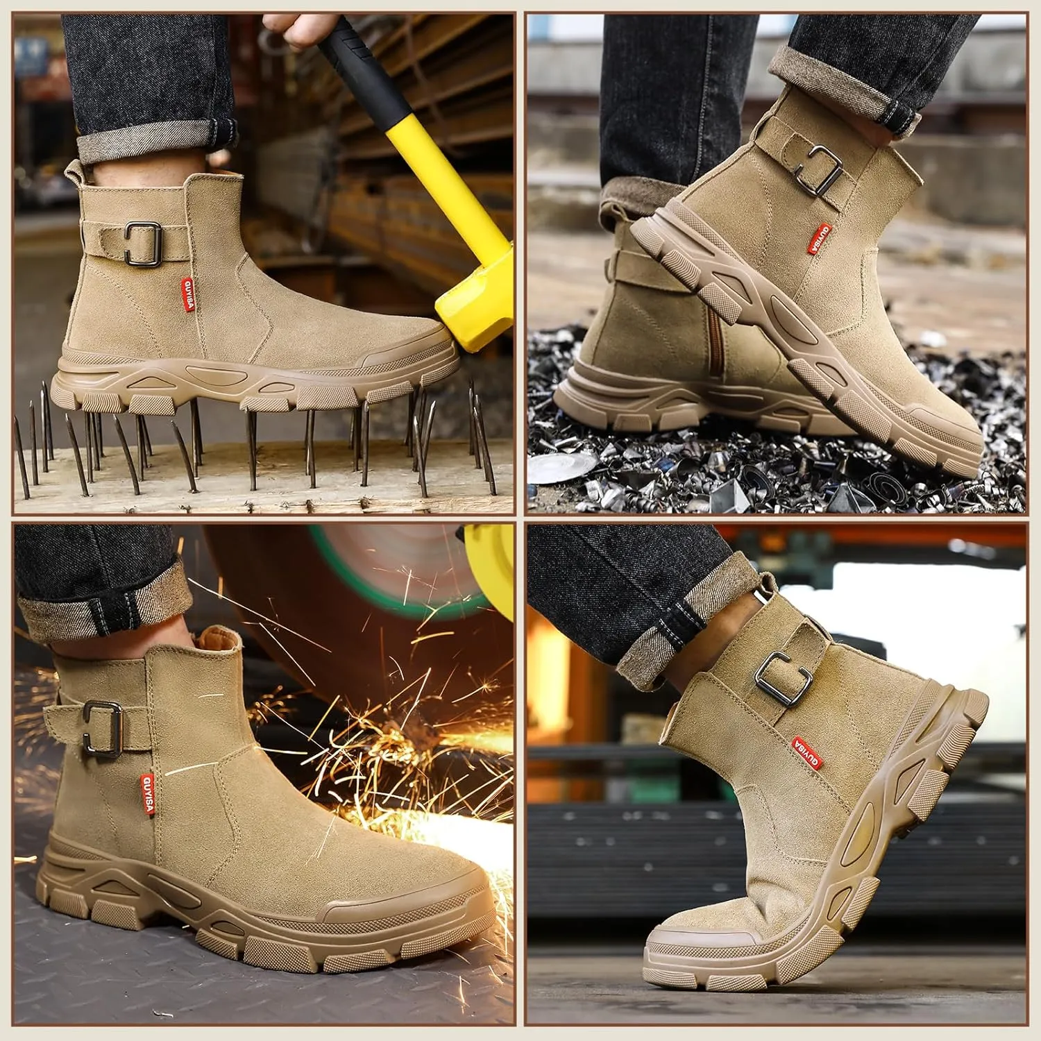 Work Boots for Men Slip On Welding Boots for Men Indestructible Steel Toe Boots Men's Steel Toe Shoes Fireproof Safety Toe Shoes Construction Boots for Welder Men's Work Shoes.