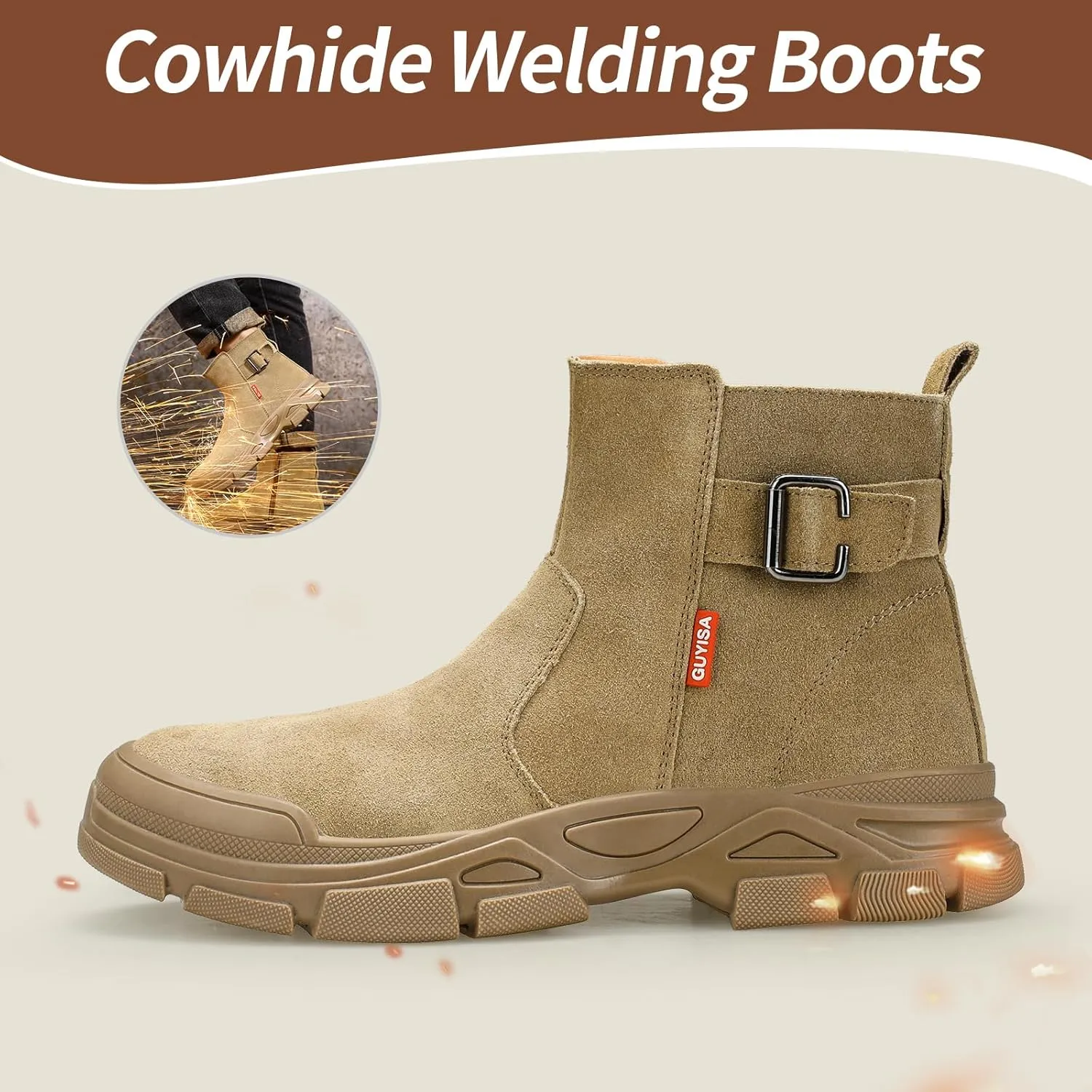 Work Boots for Men Slip On Welding Boots for Men Indestructible Steel Toe Boots Men's Steel Toe Shoes Fireproof Safety Toe Shoes Construction Boots for Welder Men's Work Shoes.
