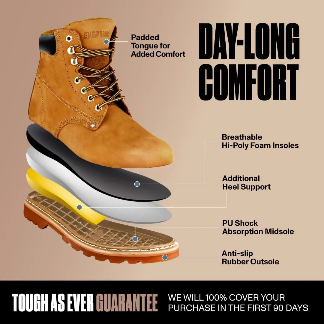 Work Boots for Men Soft Toe – 6inch Leather Boots for Construction Rubber Sole Working botas de trabajo para hombre, “Tank” Workboots