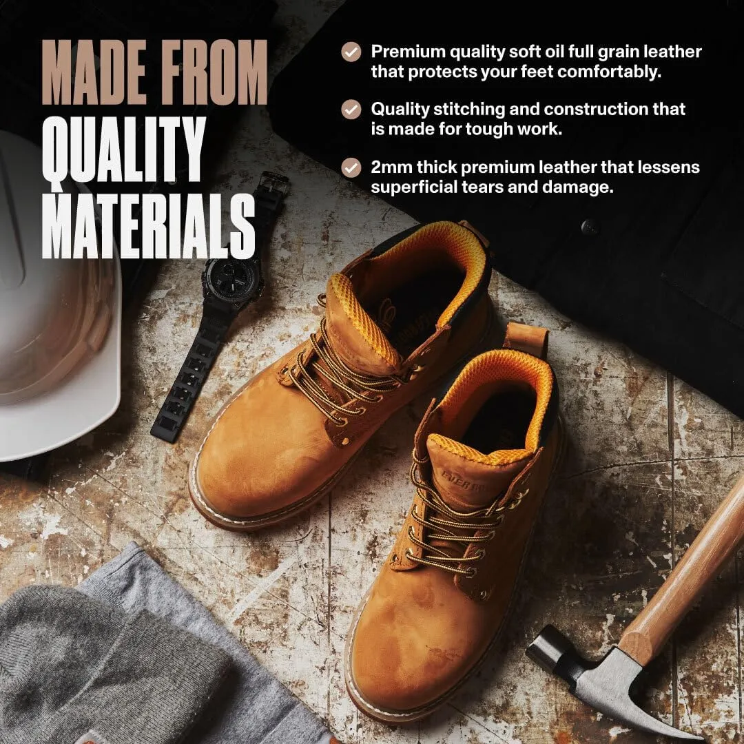 Work Boots for Men Soft Toe – 6inch Leather Boots for Construction Rubber Sole Working botas de trabajo para hombre, “Tank” Workboots