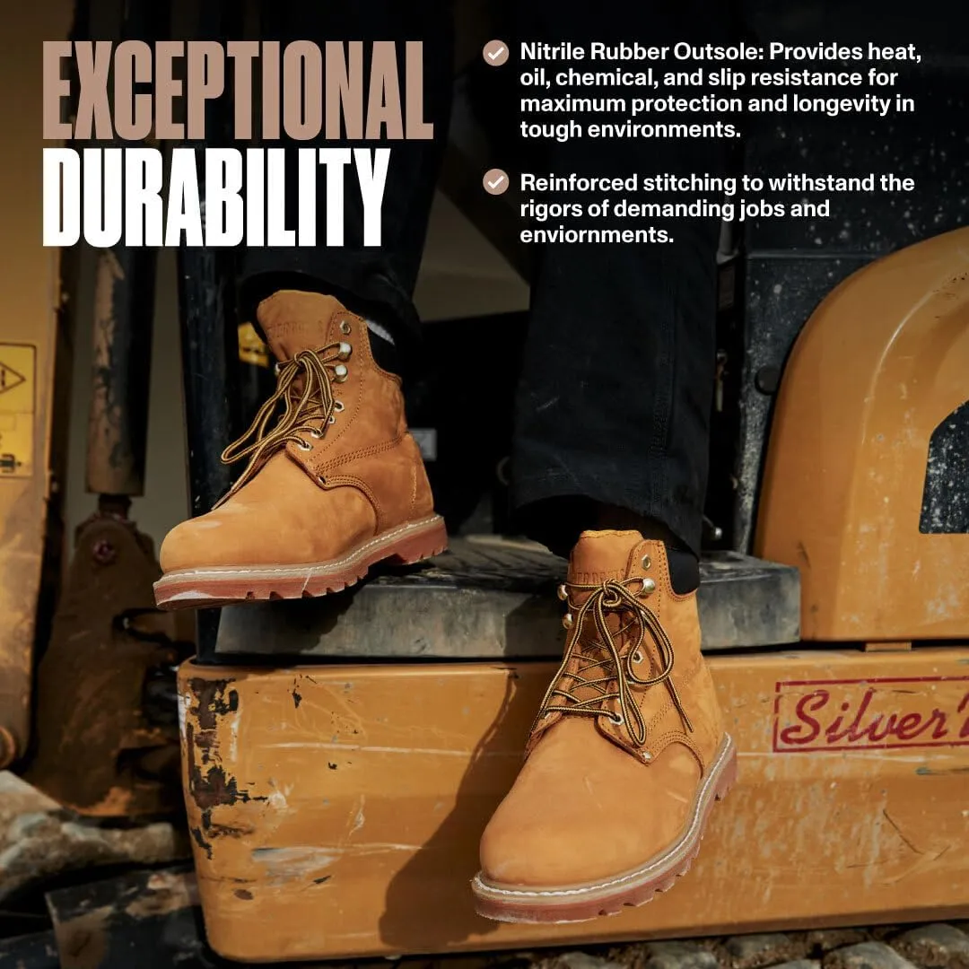 Work Boots for Men Soft Toe – 6inch Leather Boots for Construction Rubber Sole Working botas de trabajo para hombre, “Tank” Workboots