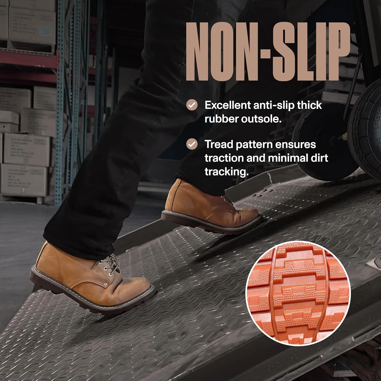Work Boots for Men Soft Toe – 6inch Leather Boots for Construction Rubber Sole Working botas de trabajo para hombre, “Tank” Workboots