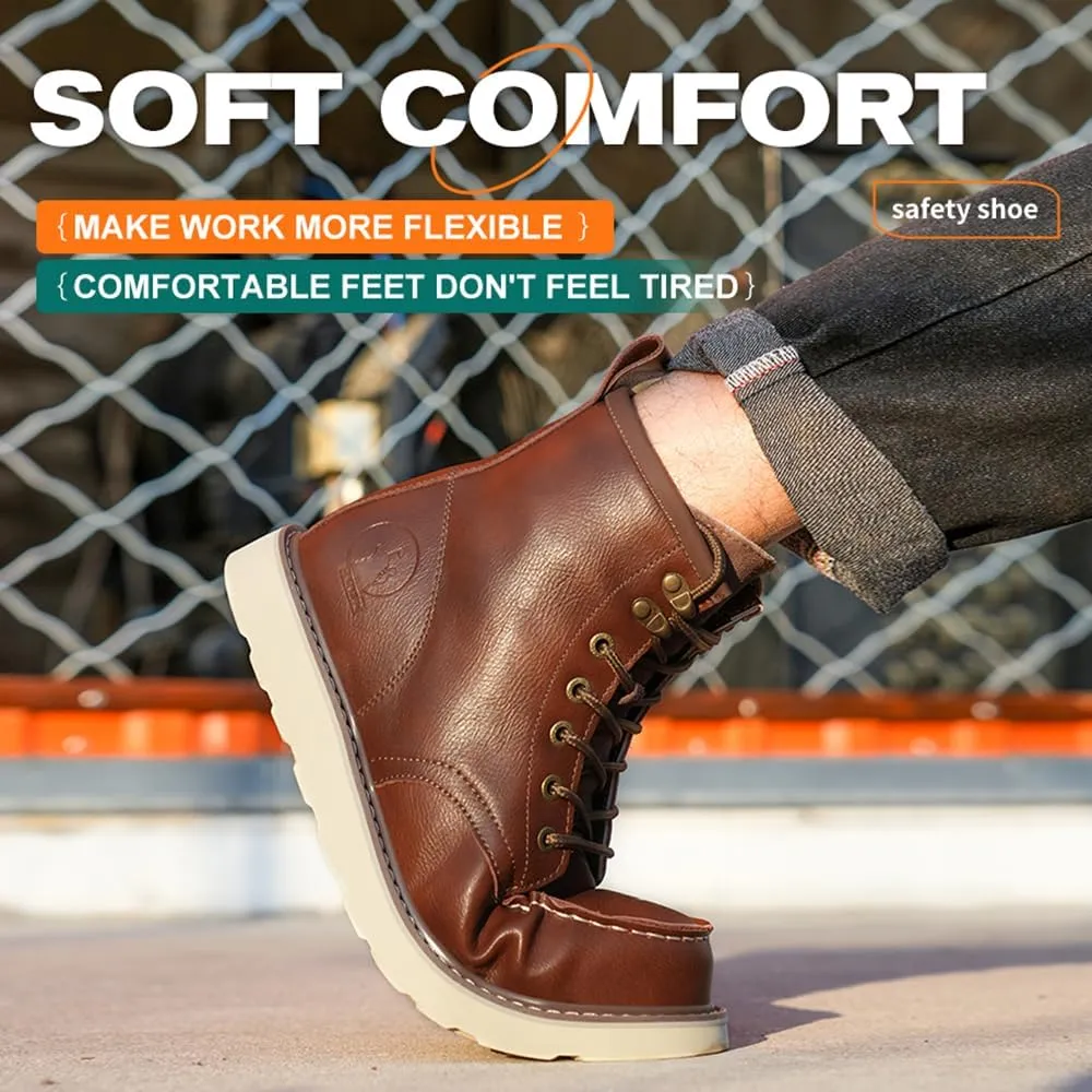 Work Boots for Men Steel Toe Boots Waterproof Comfortable High Top Indestructible Safety Boots Lightweight Leather Shoes Non Slip Work Shoes Industry Construction