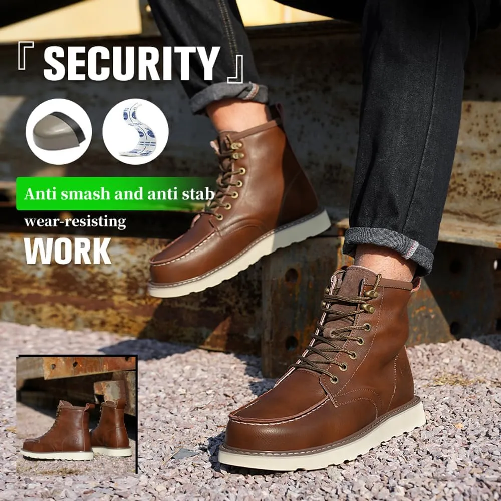 Work Boots for Men Steel Toe Boots Waterproof Comfortable High Top Indestructible Safety Boots Lightweight Leather Shoes Non Slip Work Shoes Industry Construction