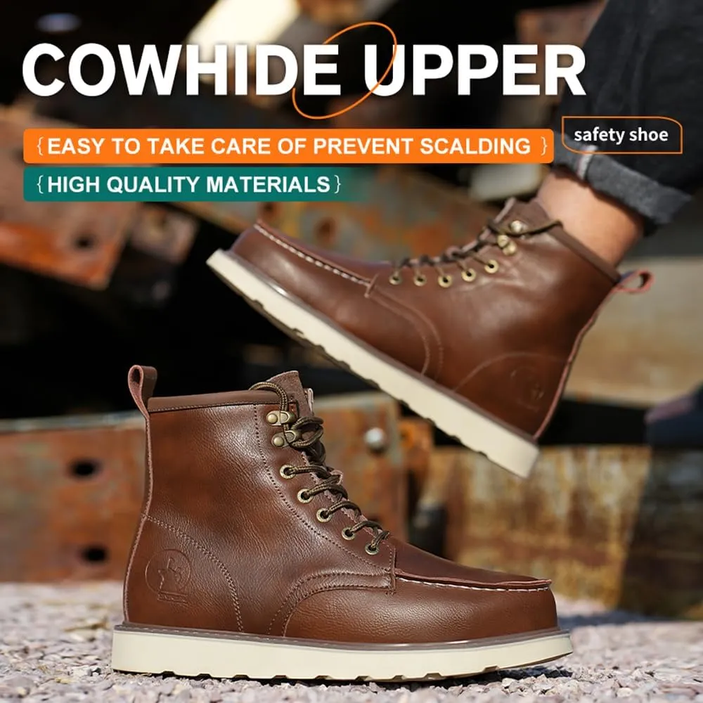 Work Boots for Men Steel Toe Boots Waterproof Comfortable High Top Indestructible Safety Boots Lightweight Leather Shoes Non Slip Work Shoes Industry Construction