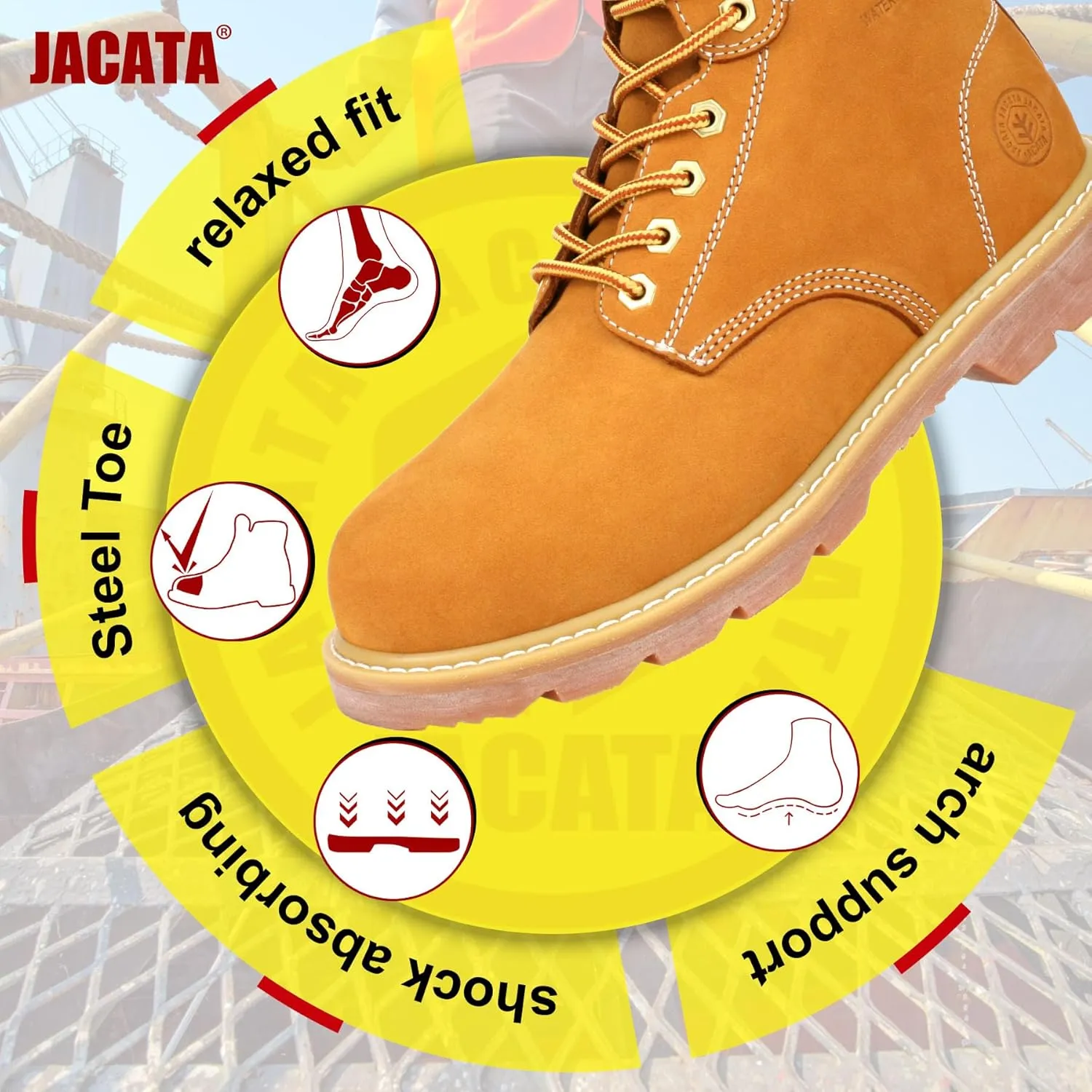 Work Boots For Men Steel/Soft Toe Non Slip Rubber Sole Resistant Utility Oil Mens Industrial Construction Boots