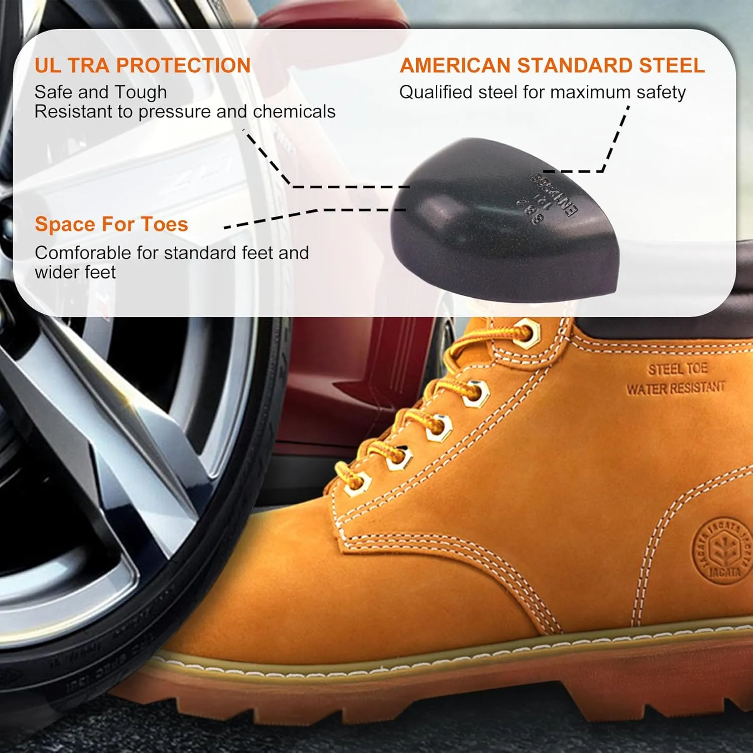 Work Boots For Men Steel/Soft Toe Non Slip Rubber Sole Resistant Utility Oil Mens Industrial Construction Boots