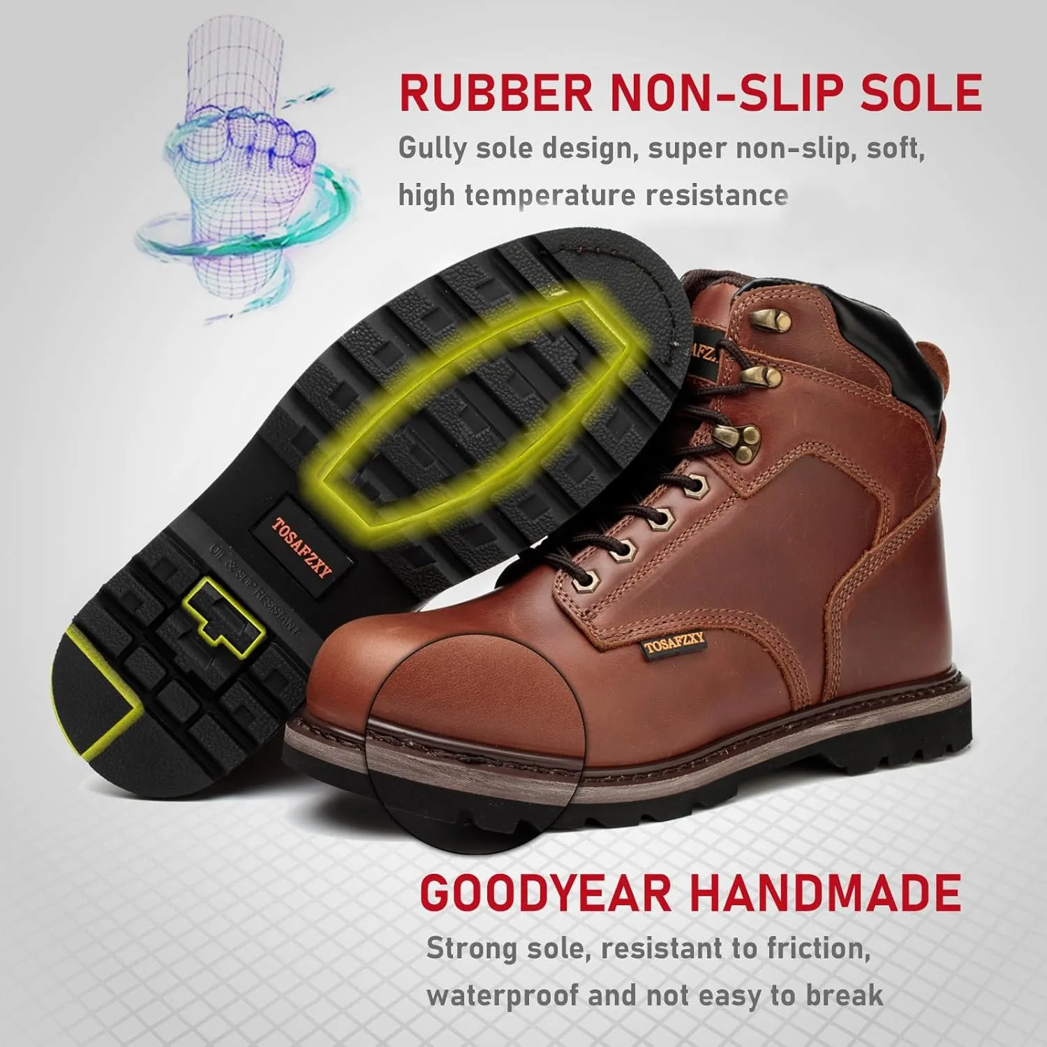 Work Safety Boots for Men Durable Crazy-Horse Leather Indestructible Steel Toe Waterproof and Non-Slip Better Warmth Men Work Shoes