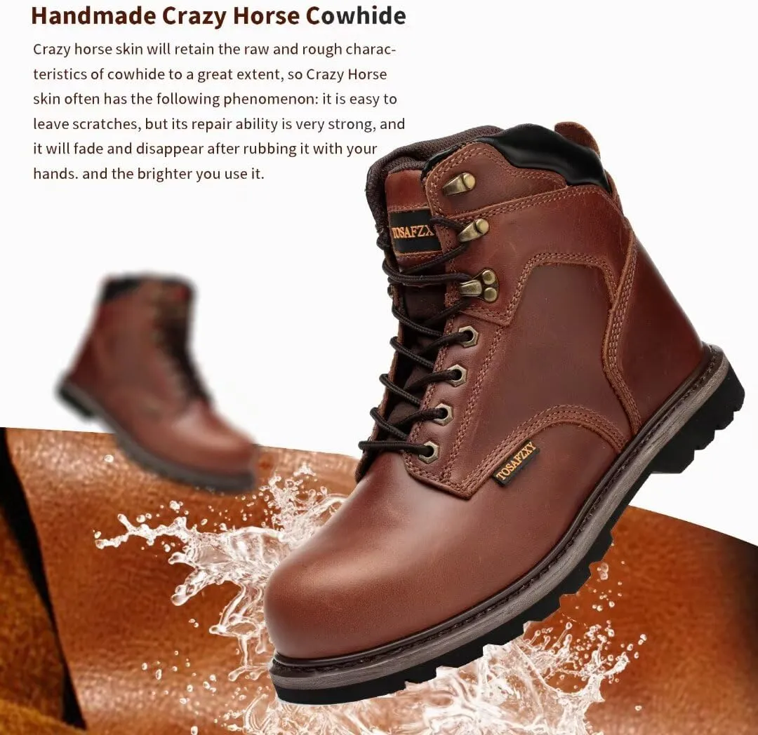 Work Safety Boots for Men Durable Crazy-Horse Leather Indestructible Steel Toe Waterproof and Non-Slip Better Warmth Men Work Shoes