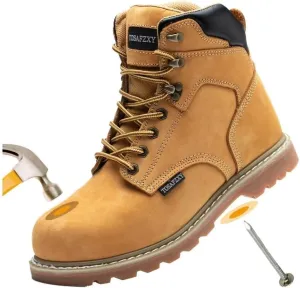 Work Safety Boots for Men Durable Crazy-Horse Leather Indestructible Steel Toe Waterproof and Non-Slip Better Warmth Men Work Shoes
