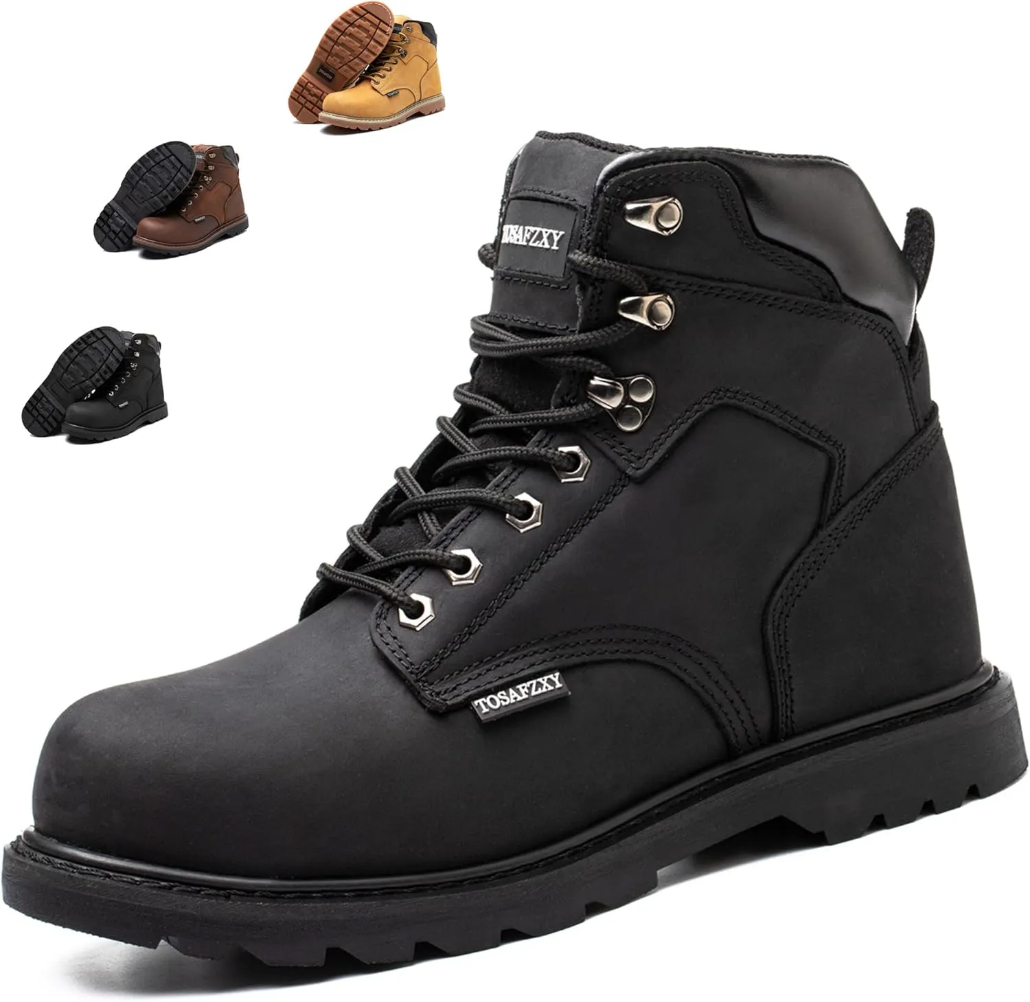 Work Safety Boots for Men Durable Crazy-Horse Leather Indestructible Steel Toe Waterproof and Non-Slip Better Warmth Men Work Shoes