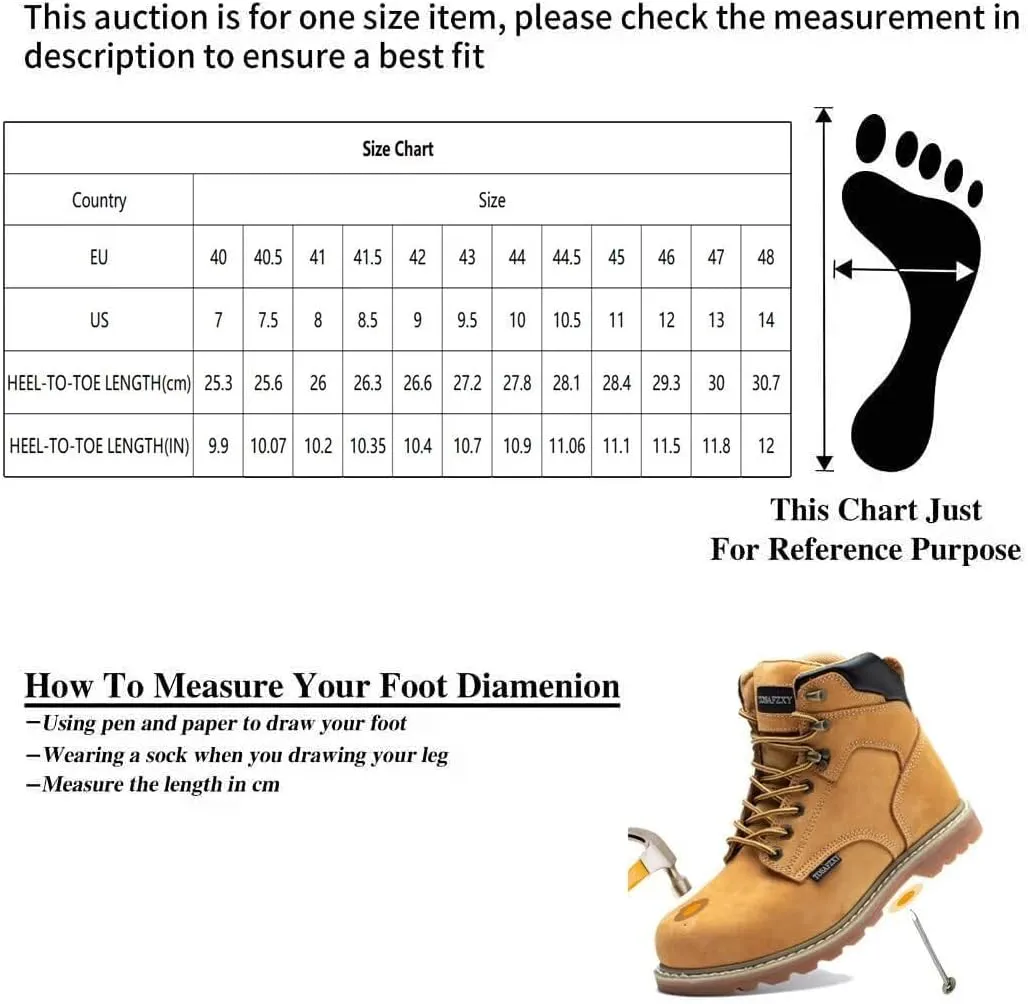 Work Safety Boots for Men Durable Crazy-Horse Leather Indestructible Steel Toe Waterproof and Non-Slip Better Warmth Men Work Shoes