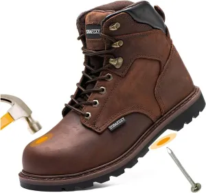 Work Safety Boots for Men Durable Crazy-Horse Leather Indestructible Steel Toe Waterproof and Non-Slip Better Warmth Men Work Shoes