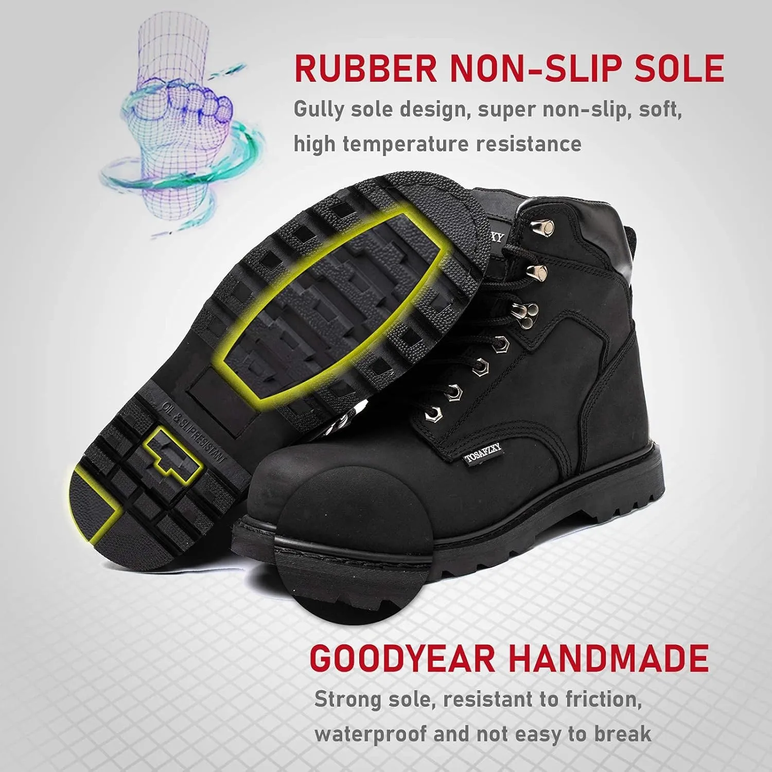 Work Safety Boots for Men Durable Crazy-Horse Leather Indestructible Steel Toe Waterproof and Non-Slip Better Warmth Men Work Shoes