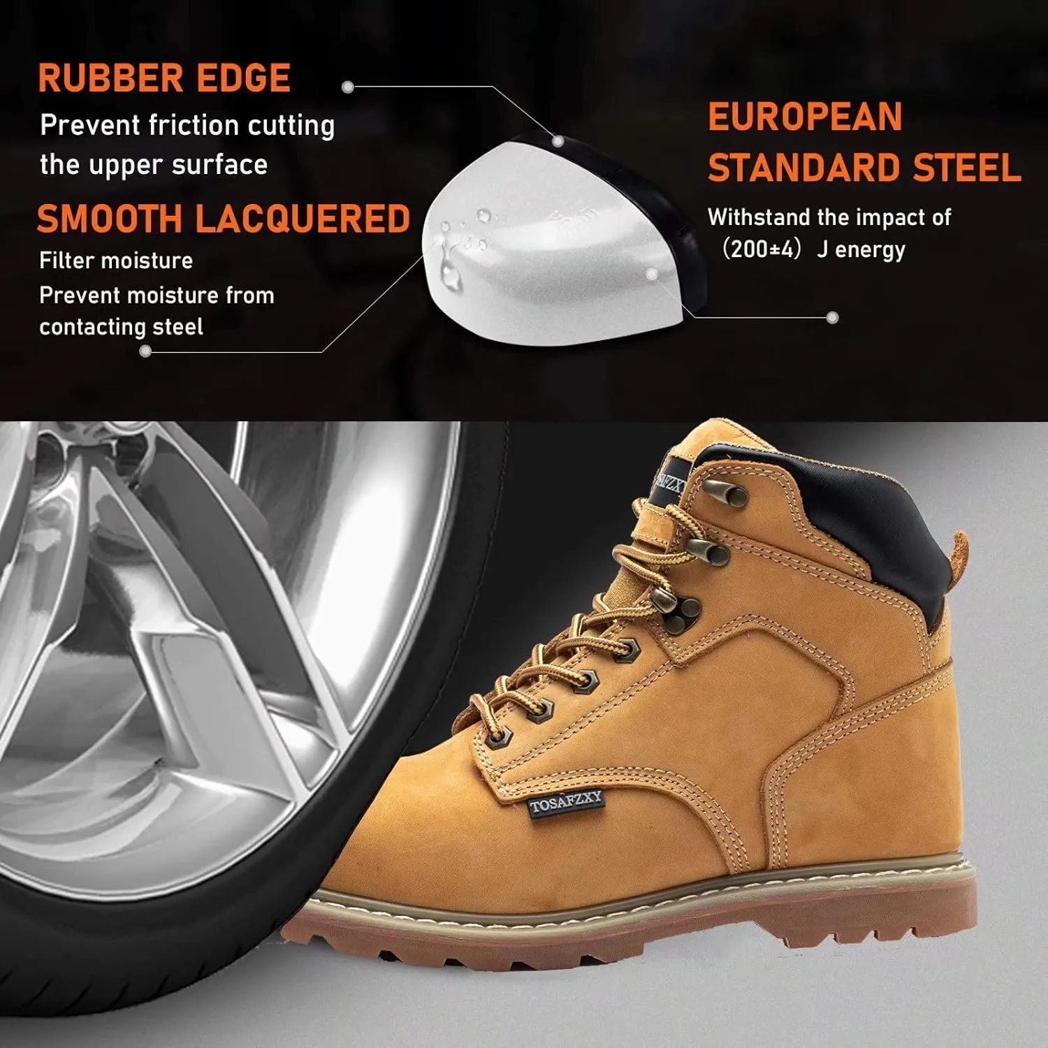 Work Safety Boots for Men Durable Crazy-Horse Leather Indestructible Steel Toe Waterproof and Non-Slip Better Warmth Men Work Shoes
