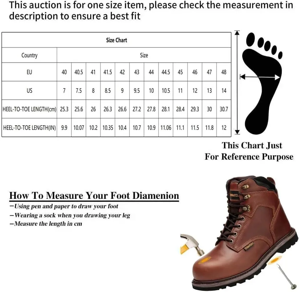 Work Safety Boots for Men Durable Crazy-Horse Leather Indestructible Steel Toe Waterproof and Non-Slip Better Warmth Men Work Shoes