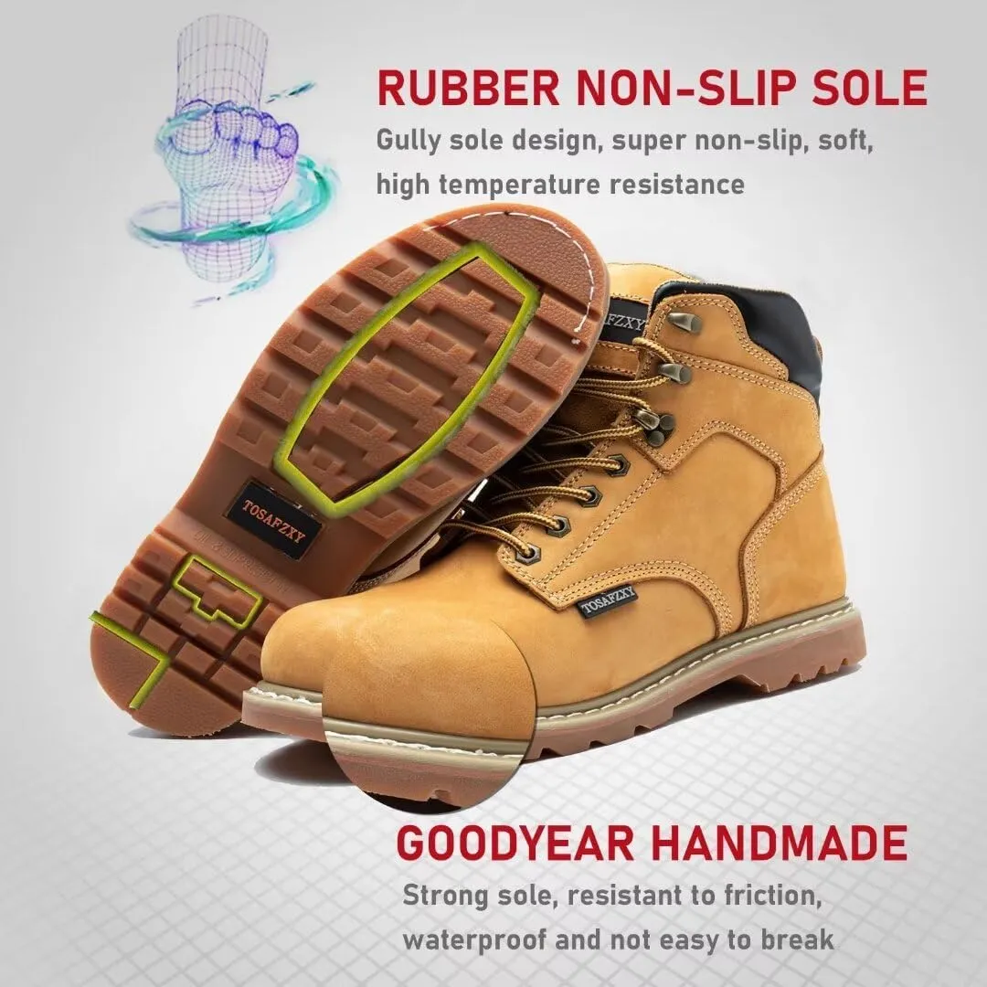 Work Safety Boots for Men Durable Crazy-Horse Leather Indestructible Steel Toe Waterproof and Non-Slip Better Warmth Men Work Shoes