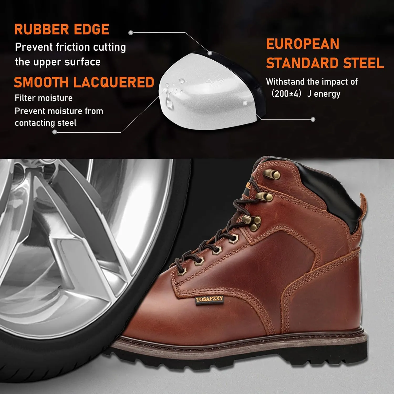 Work Safety Boots for Men Durable Crazy-Horse Leather Indestructible Steel Toe Waterproof and Non-Slip Better Warmth Men Work Shoes