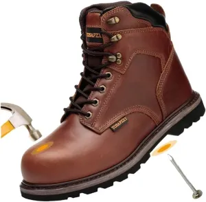Work Safety Boots for Men Durable Crazy-Horse Leather Indestructible Steel Toe Waterproof and Non-Slip Better Warmth Men Work Shoes