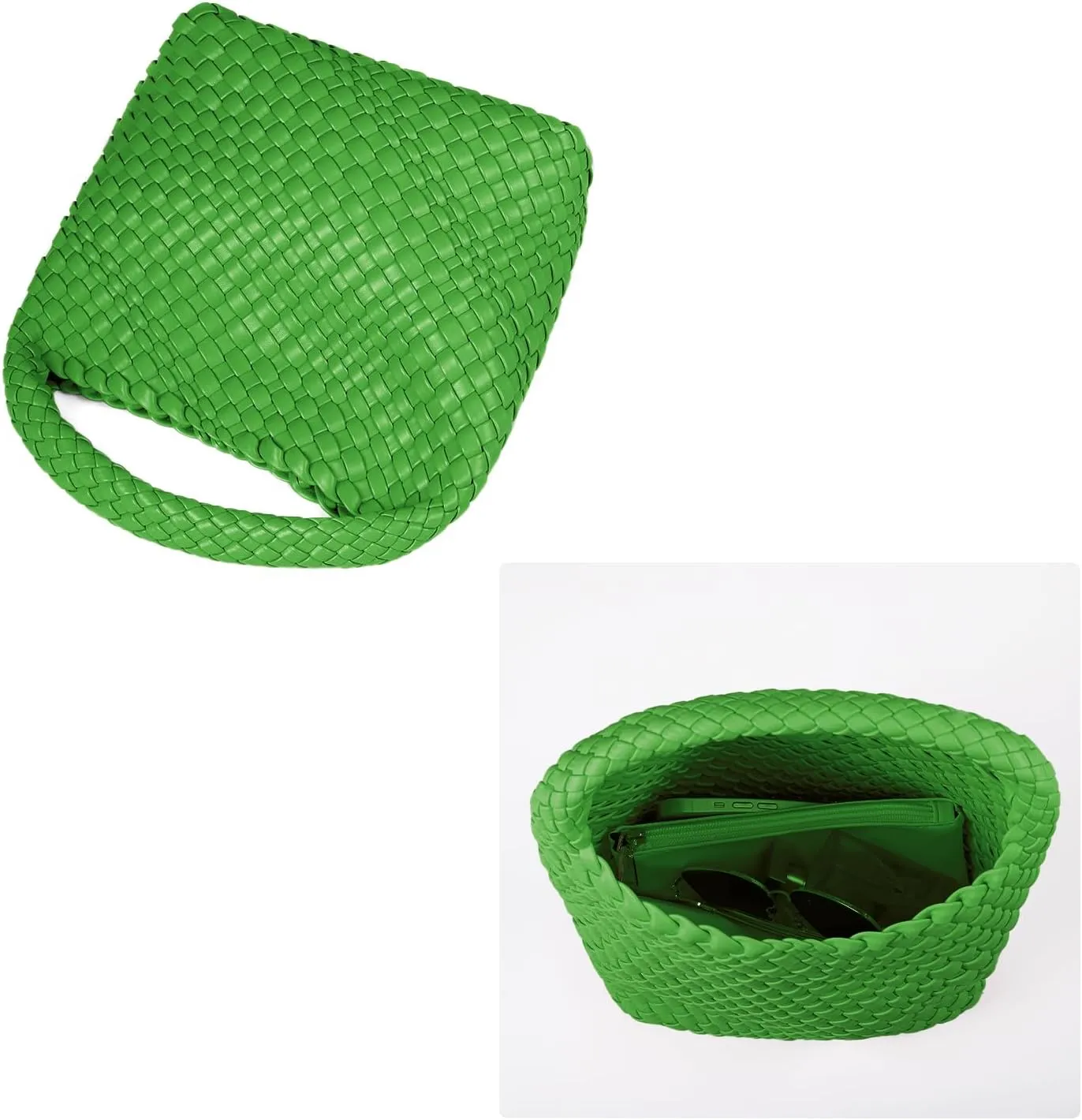 Woven Purses Bag for Women, Vegan Leather Handwoven Bags with Mini Handmade Purse, SMALL Travel Beach Top Handle Handbags