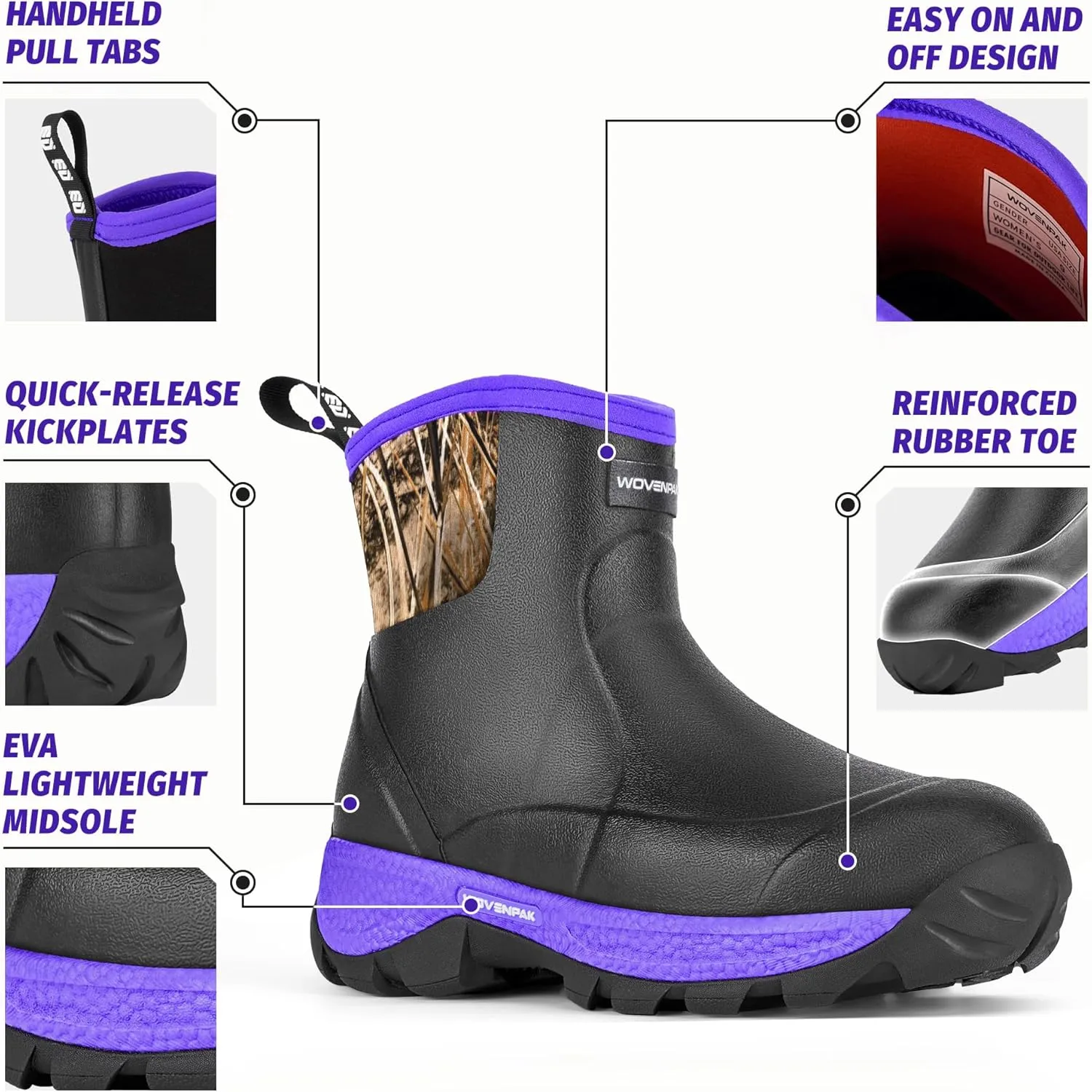 WOVENPAK Ankle Boots for Women, Rubber Rain Boots Waterproof Women, Ankle Garden Mud Boots Shoes, Rubber Boots for Women Insulated Lightweight Short Boots for Outdoor, Garden, Yard Work, Size 6-11