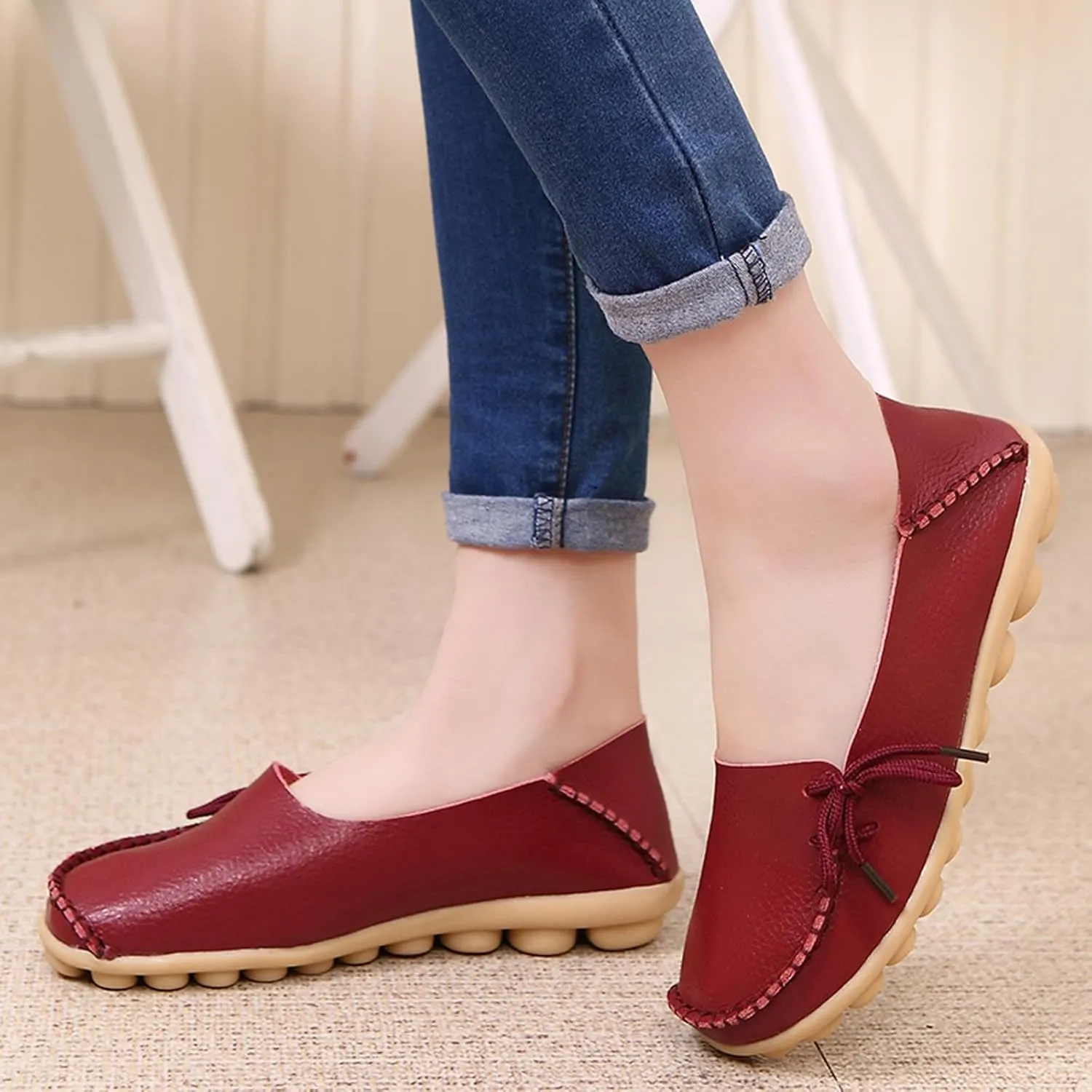 WUIWUIYU Womens Casual Soft Slip-On Lace-up Halloween Costumes Penny Loafers Flats House Slippers Homes Shoes Moccasins
