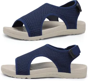 XIHALOOK Womens Orthopedic Walking Sandals with Adjustable Hooks Open Toe Sports Sandals Breathable Knit Summer Shoes