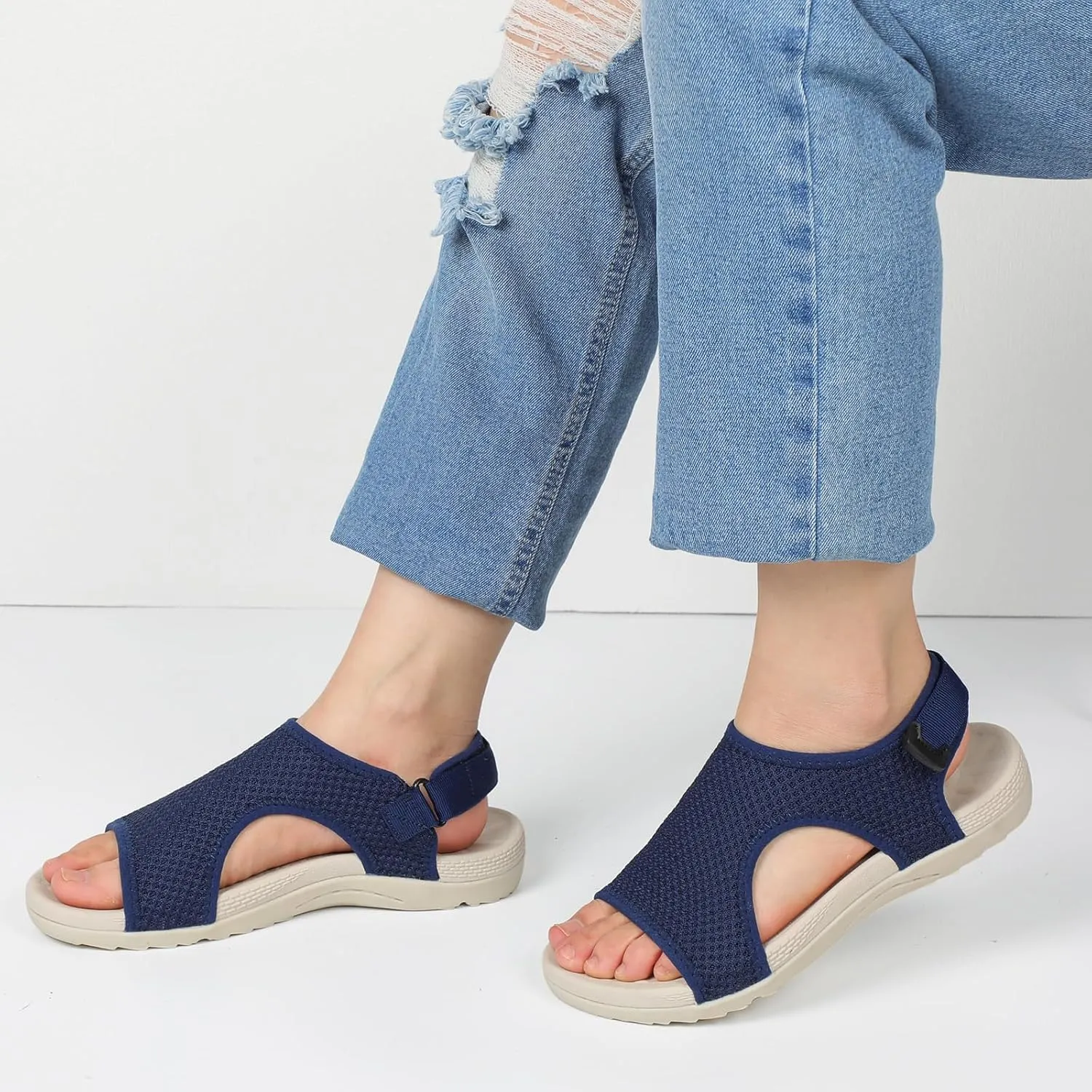 XIHALOOK Womens Orthopedic Walking Sandals with Adjustable Hooks Open Toe Sports Sandals Breathable Knit Summer Shoes