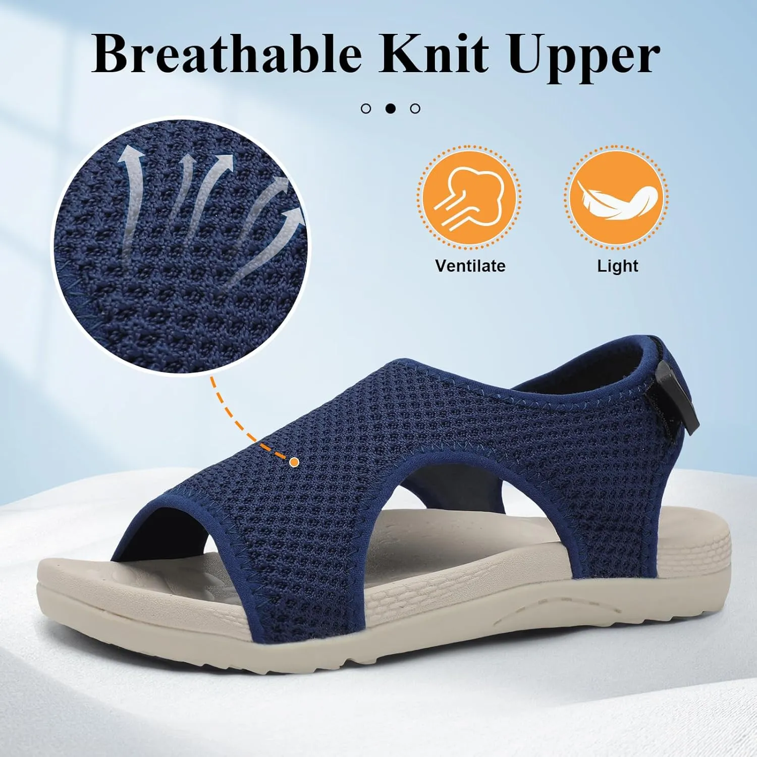 XIHALOOK Womens Orthopedic Walking Sandals with Adjustable Hooks Open Toe Sports Sandals Breathable Knit Summer Shoes