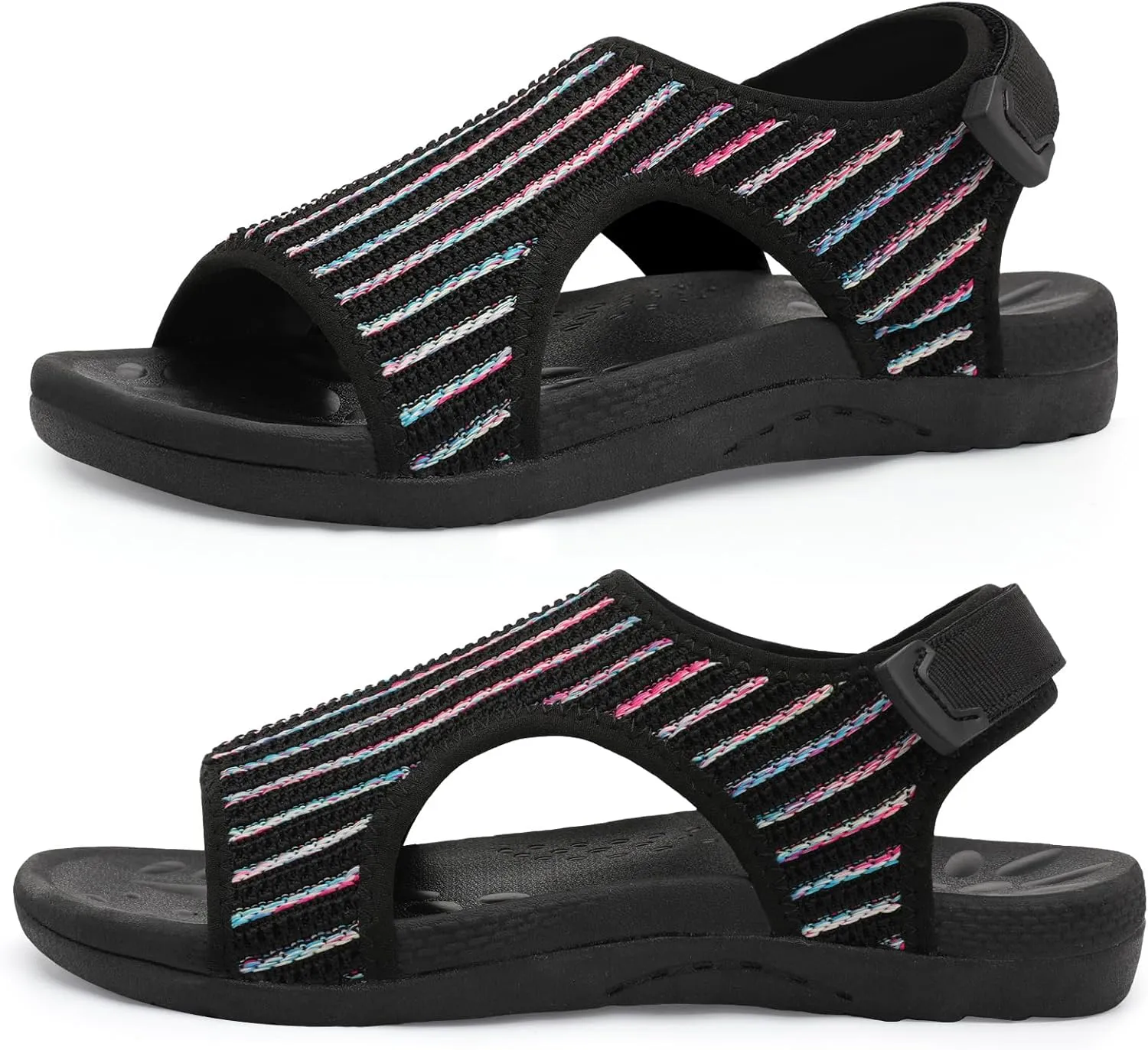 XIHALOOK Womens Orthopedic Walking Sandals with Adjustable Hooks Open Toe Sports Sandals Breathable Knit Summer Shoes