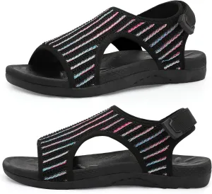XIHALOOK Womens Orthopedic Walking Sandals with Adjustable Hooks Open Toe Sports Sandals Breathable Knit Summer Shoes