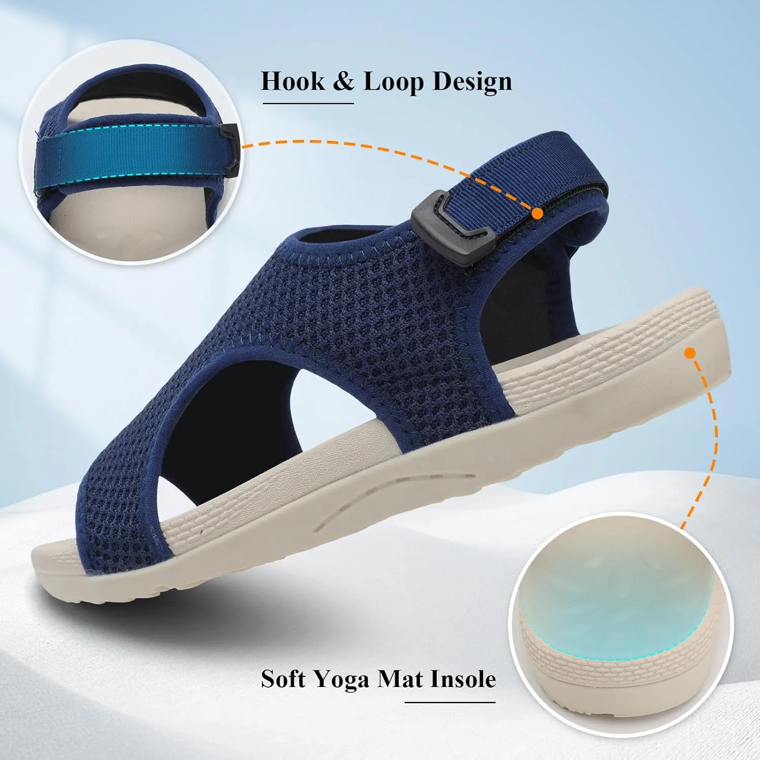 XIHALOOK Womens Orthopedic Walking Sandals with Adjustable Hooks Open Toe Sports Sandals Breathable Knit Summer Shoes
