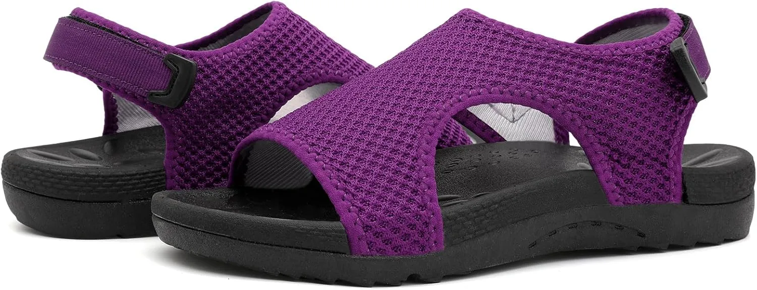 XIHALOOK Womens Orthopedic Walking Sandals with Adjustable Hooks Open Toe Sports Sandals Breathable Knit Summer Shoes