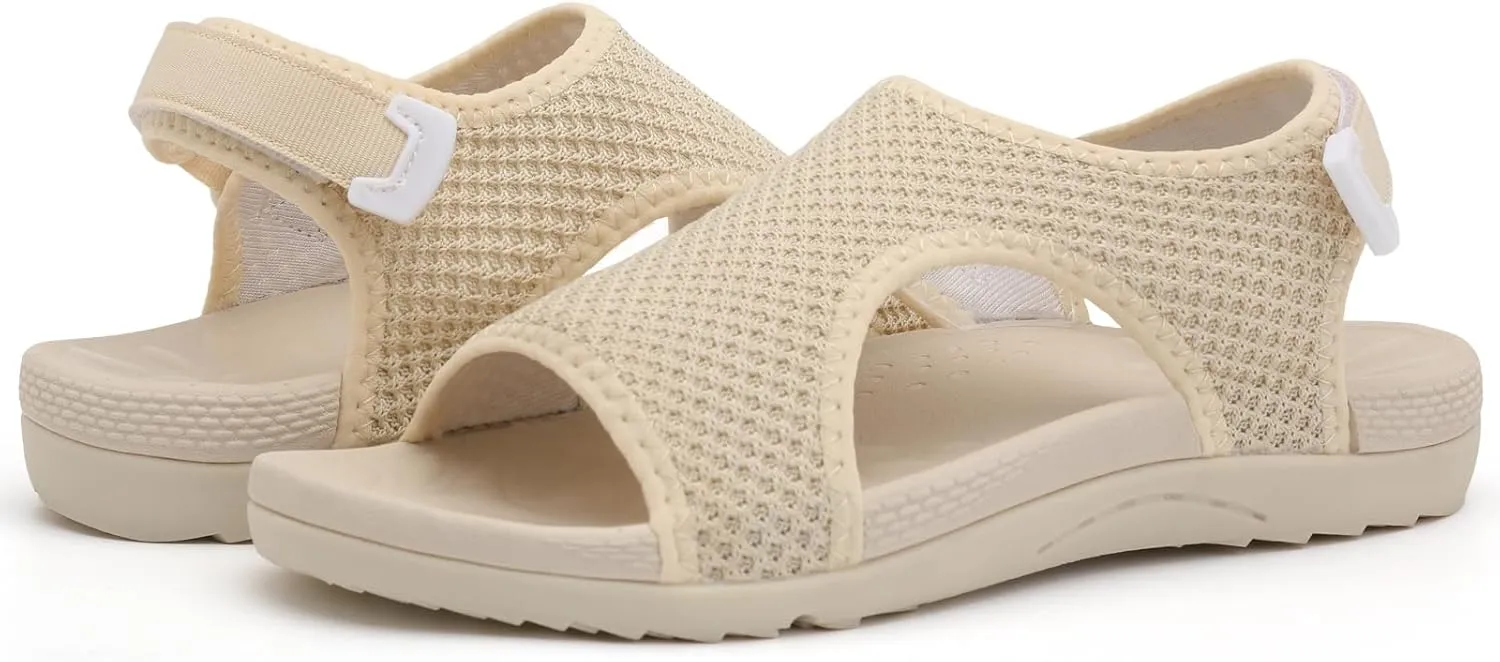 XIHALOOK Womens Orthopedic Walking Sandals with Adjustable Hooks Open Toe Sports Sandals Breathable Knit Summer Shoes