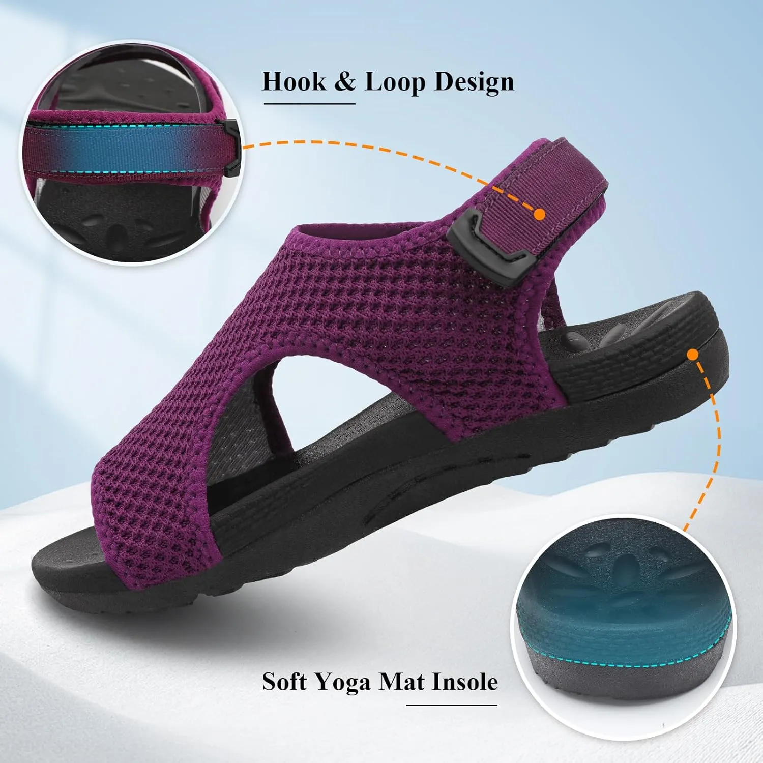 XIHALOOK Womens Orthopedic Walking Sandals with Adjustable Hooks Open Toe Sports Sandals Breathable Knit Summer Shoes