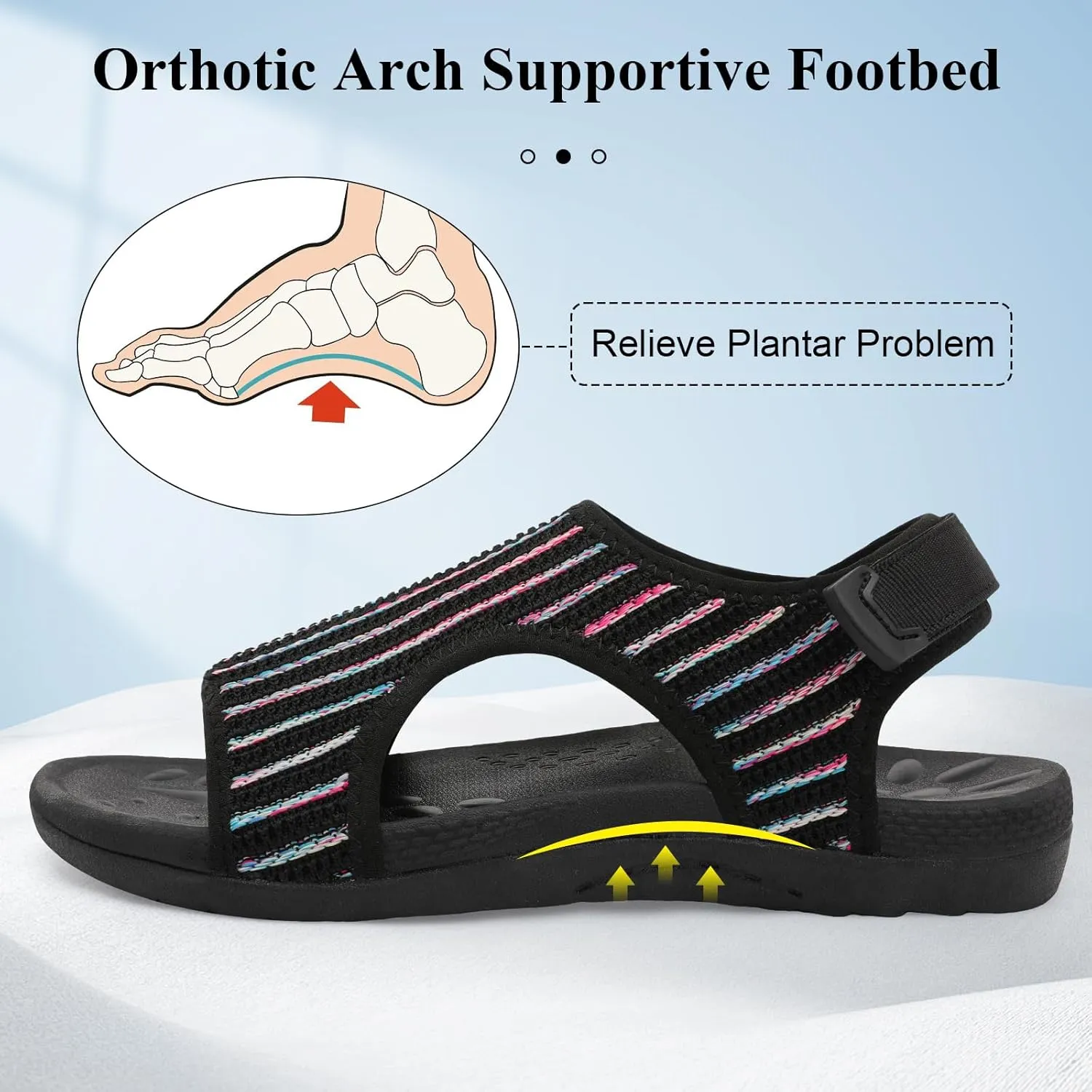 XIHALOOK Womens Orthopedic Walking Sandals with Adjustable Hooks Open Toe Sports Sandals Breathable Knit Summer Shoes
