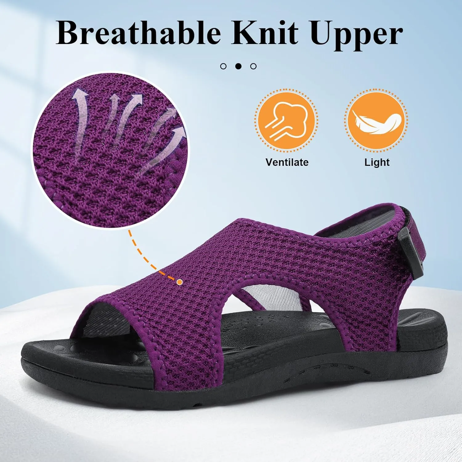 XIHALOOK Womens Orthopedic Walking Sandals with Adjustable Hooks Open Toe Sports Sandals Breathable Knit Summer Shoes